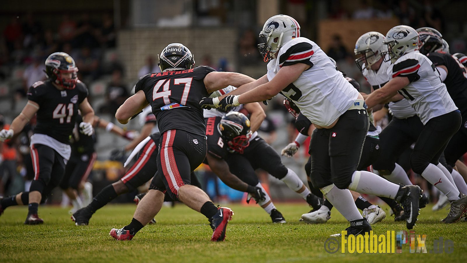 GFL2 Season 2021 Düsseldorf Panther vs. Hamburg Huskies am 12.06.2021 im Stadion VfL Benrath, Karl-Hohmann-Straße 70, 40597 Düsseldorf, Punkte Endstand 12 : 06.
[Bildnummer: 2021-06-12_0188] - DPantherVsHamburgHuskies