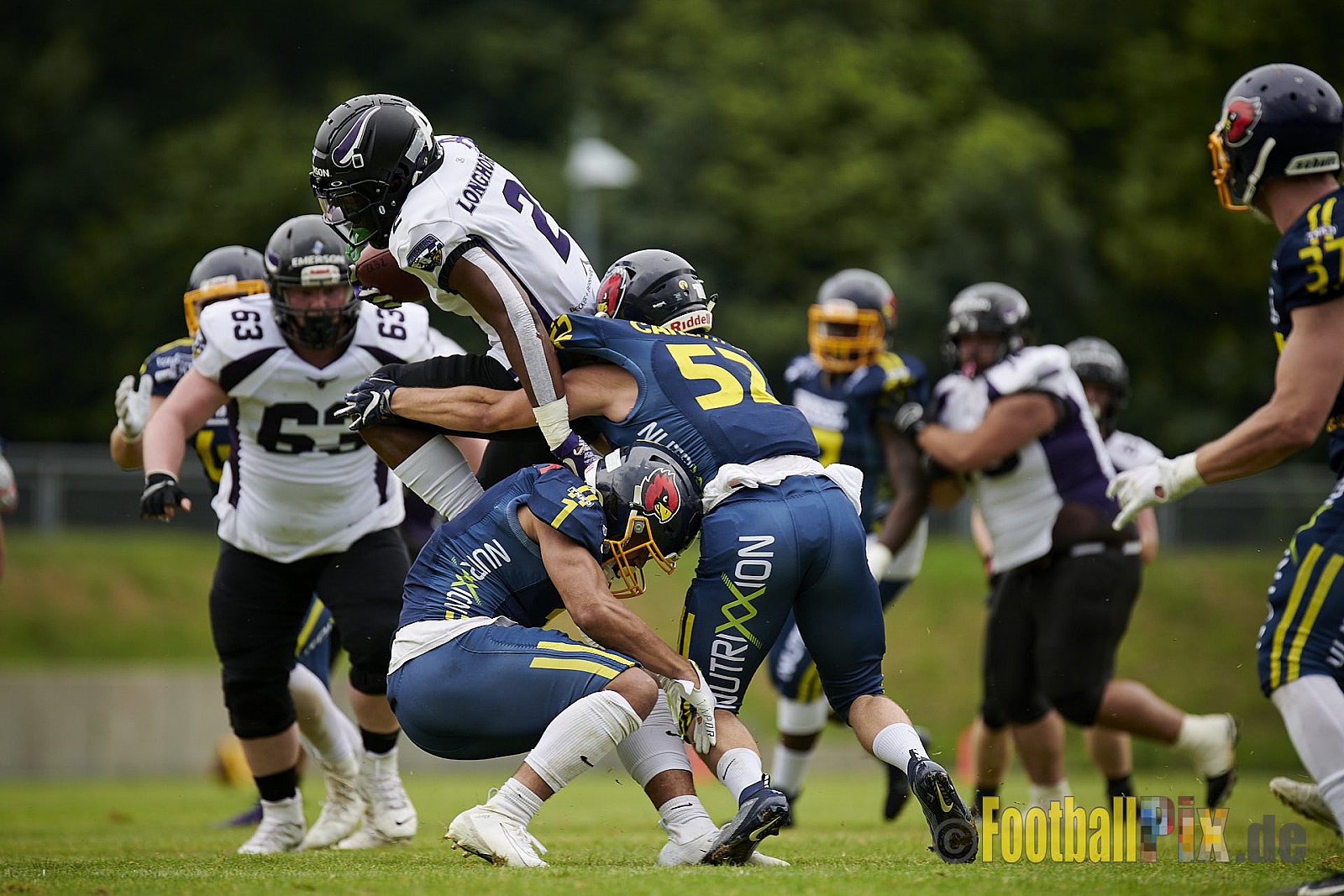 GFL2 Season 2021 Assindia Cardinals vs. Langenfeld Longhorns am 4.07.2021 im Stadion Am Hallo, Hallostraße, 45141 Essen. Endstand des Spiels 28 : 31.
[Bildnummer: 2021-07-04_0047] - AssindiaCardinalsVsLangenfeldLonghorns