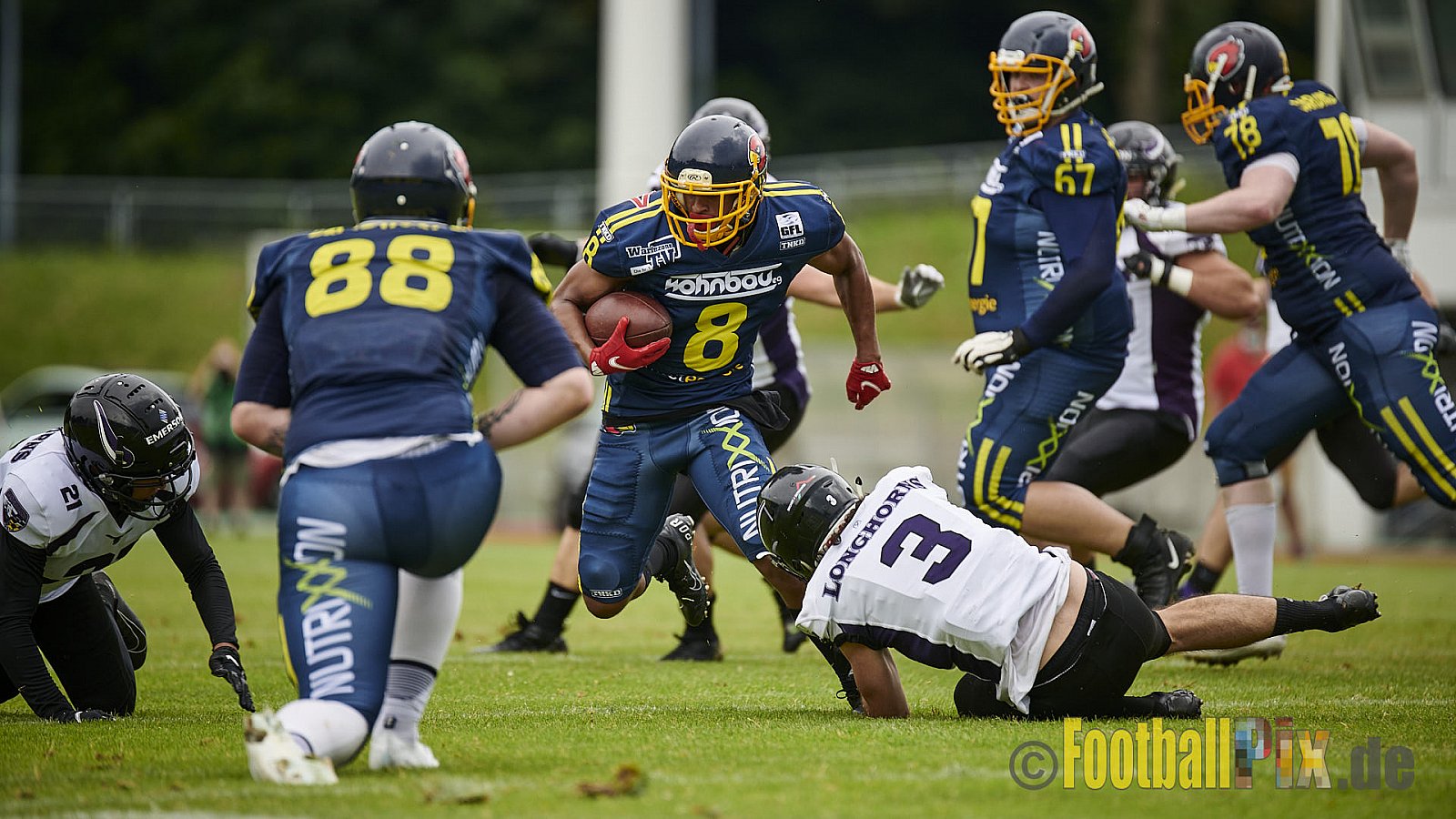 GFL2 Season 2021 Assindia Cardinals vs. Langenfeld Longhorns am 4.07.2021 im Stadion Am Hallo, Hallostraße, 45141 Essen. Endstand des Spiels 28 : 31.
[Bildnummer: 2021-07-04_0078] - AssindiaCardinalsVsLangenfeldLonghorns