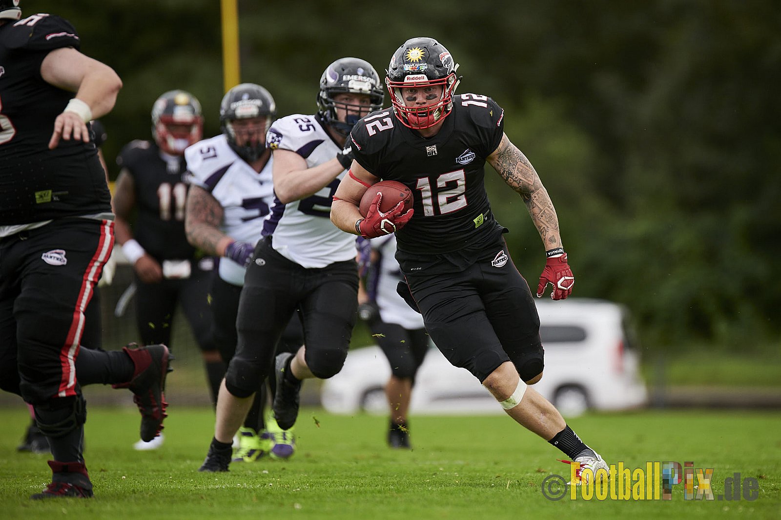 GFL2 Season 2021 Düsseldorf Panther vs. Langenfeld Longhorns am 7.08.2021 im Stadion VfL Benrath, Karl-Hohmann-Straße 70, 40597 Düsseldorf, Punkte Endstand 17 : 0.
[Bildnummer: 2021-08-07_0112]Düsseldorf Panther vs. Langenfeld Longhorns am 7.08.2021 - DPantherVsLangenfeldLonghorns