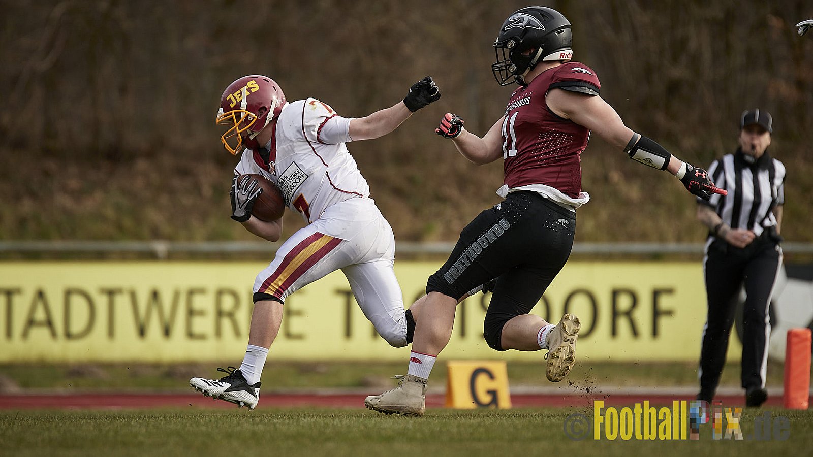 AFCV NRW Freundschaftsspiel Season 2022 Troisdorf Jets vs. Wuppertal Greyhounds am 12.03.2022 im Aggerstadion Troisdorf, Taubengasse 199, 53840 Troisdorf, Punkte Endstand 31 : 07.
[Bildnummer: 2022-03-12_0125] - TroisdorfJetsVsWuppertalGreyhounds