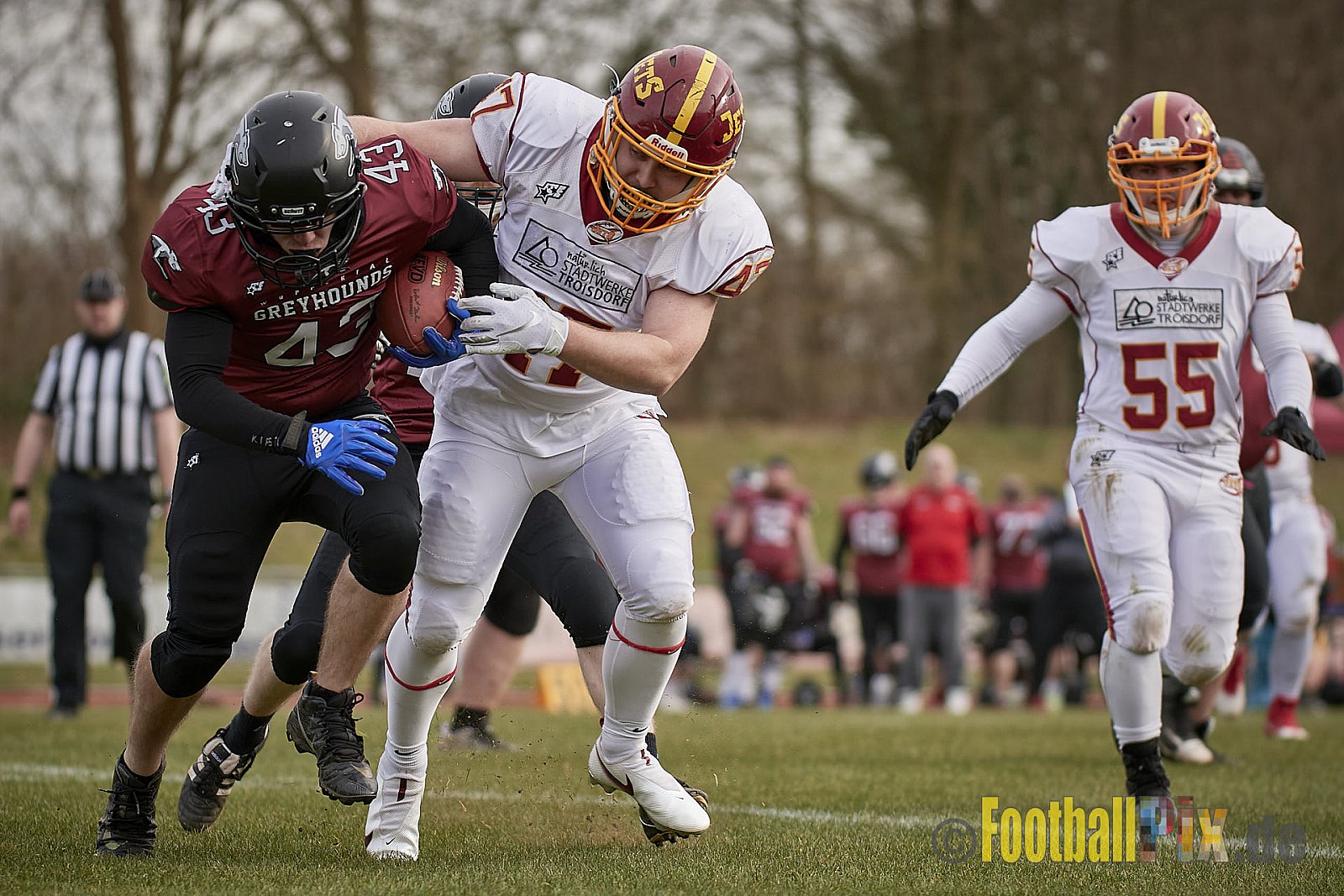 AFCV NRW Freundschaftsspiel Season 2022 Troisdorf Jets vs. Wuppertal Greyhounds am 12.03.2022 im Aggerstadion Troisdorf, Taubengasse 199, 53840 Troisdorf, Punkte Endstand 31 : 07.
[Bildnummer: 2022-03-12_0183] - TroisdorfJetsVsWuppertalGreyhounds