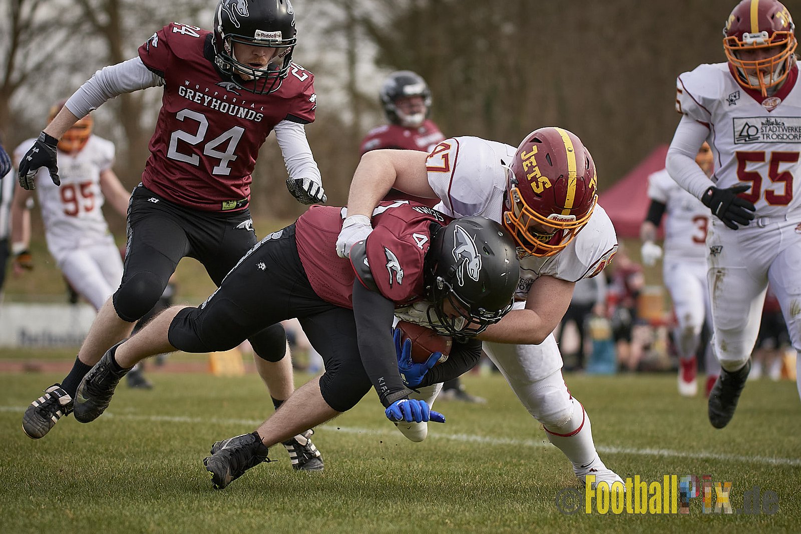 AFCV NRW Freundschaftsspiel Season 2022 Troisdorf Jets vs. Wuppertal Greyhounds am 12.03.2022 im Aggerstadion Troisdorf, Taubengasse 199, 53840 Troisdorf, Punkte Endstand 31 : 07.
[Bildnummer: 2022-03-12_0187] - TroisdorfJetsVsWuppertalGreyhounds