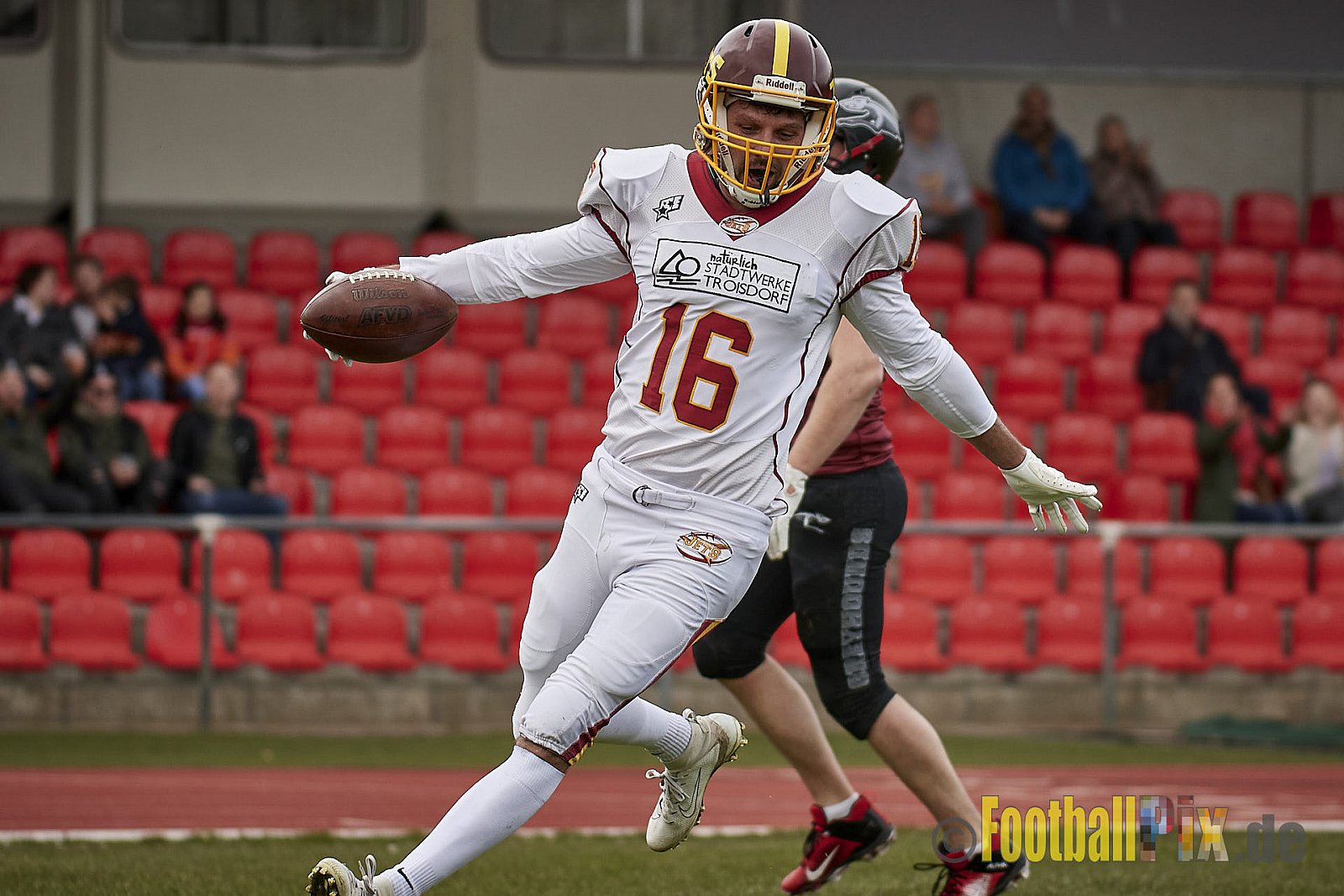 AFCV NRW Freundschaftsspiel Season 2022 Troisdorf Jets vs. Wuppertal Greyhounds am 12.03.2022 im Aggerstadion Troisdorf, Taubengasse 199, 53840 Troisdorf, Punkte Endstand 31 : 07.
[Bildnummer: 2022-03-12_0238] - TroisdorfJetsVsWuppertalGreyhounds