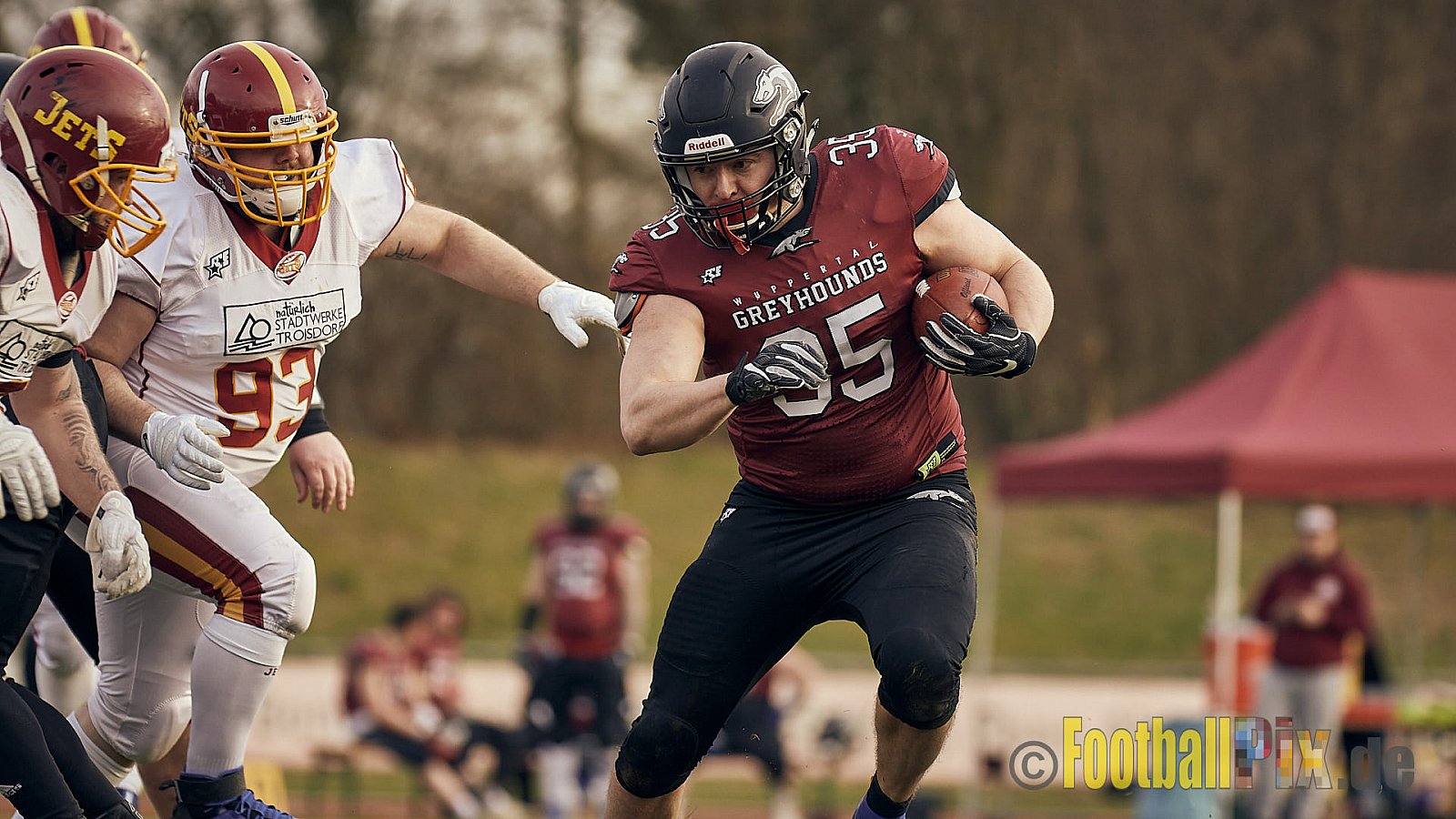AFCV NRW Freundschaftsspiel Season 2022 Troisdorf Jets vs. Wuppertal Greyhounds am 12.03.2022 im Aggerstadion Troisdorf, Taubengasse 199, 53840 Troisdorf, Punkte Endstand 31 : 07.
[Bildnummer: 2022-03-12_0365] - TroisdorfJetsVsWuppertalGreyhounds