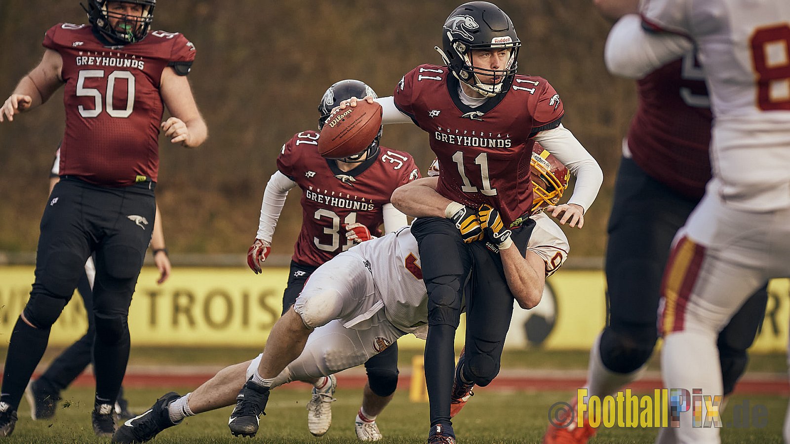 AFCV NRW Freundschaftsspiel Season 2022 Troisdorf Jets vs. Wuppertal Greyhounds am 12.03.2022 im Aggerstadion Troisdorf, Taubengasse 199, 53840 Troisdorf, Punkte Endstand 31 : 07.
[Bildnummer: 2022-03-12_0444] - TroisdorfJetsVsWuppertalGreyhounds