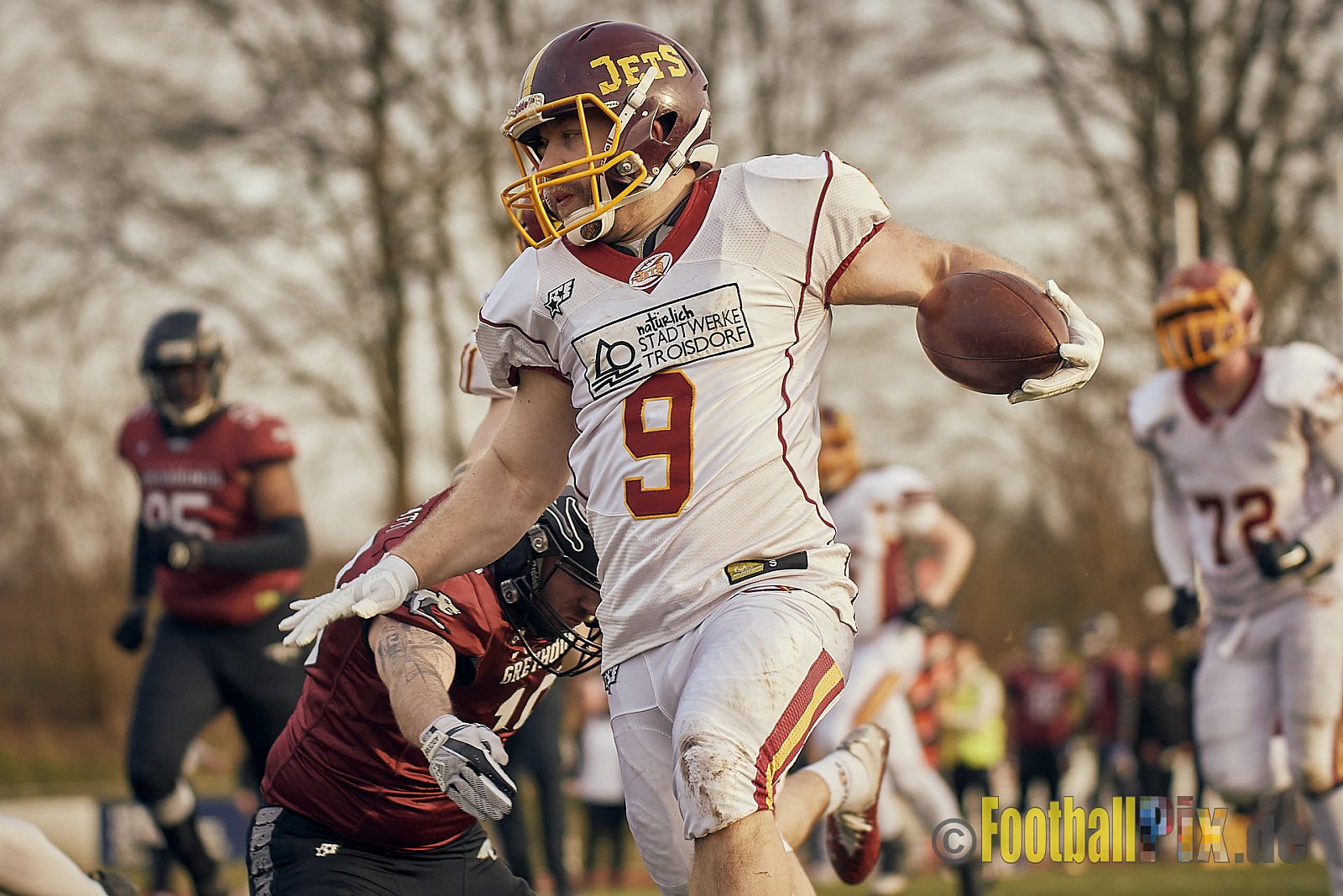 AFCV NRW Freundschaftsspiel Season 2022 Troisdorf Jets vs. Wuppertal Greyhounds am 12.03.2022 im Aggerstadion Troisdorf, Taubengasse 199, 53840 Troisdorf, Punkte Endstand 31 : 07.
[Bildnummer: 2022-03-12_0491] - TroisdorfJetsVsWuppertalGreyhounds