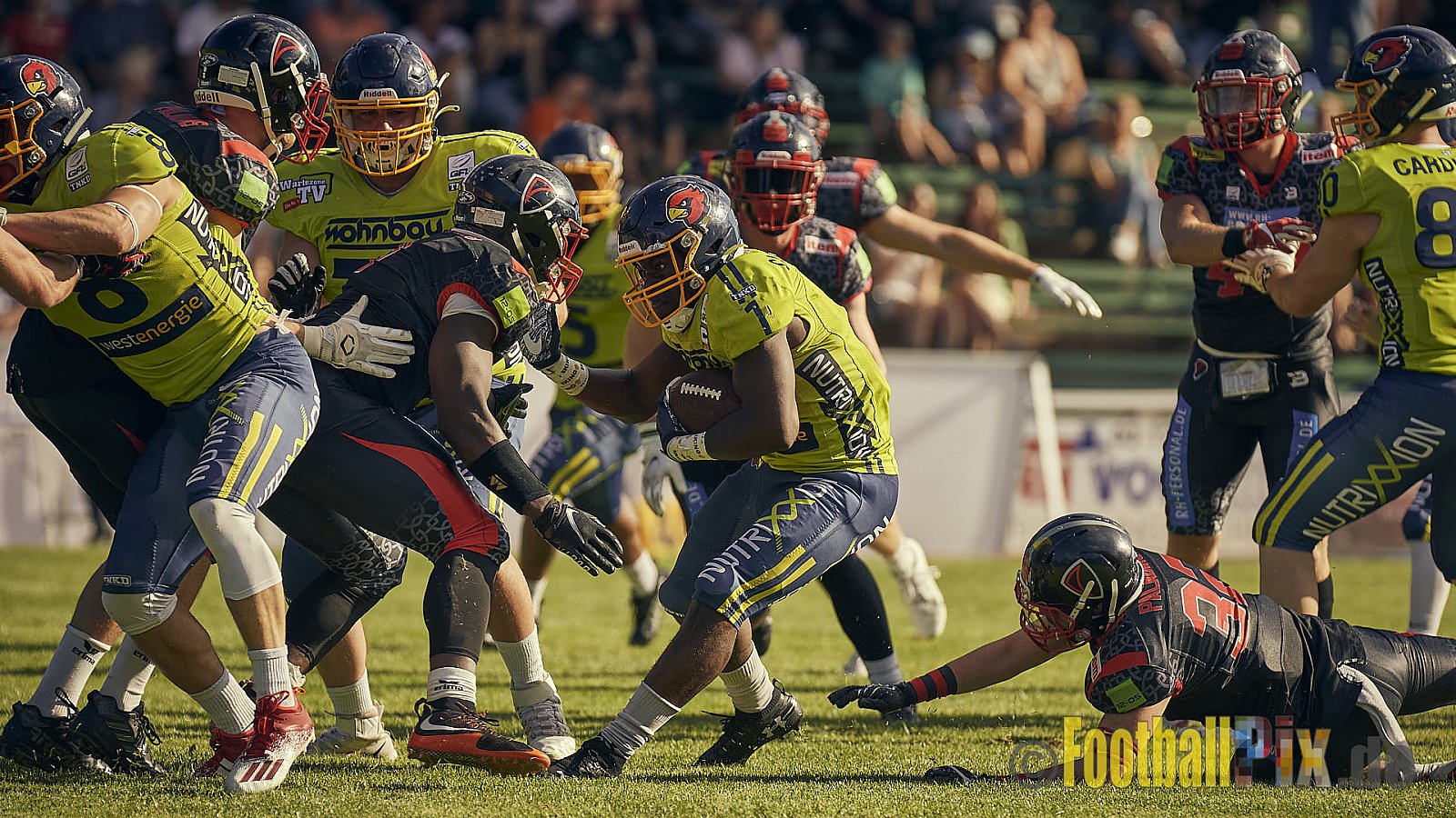 GFL2 Season 2022 Solingen Paladins vs. Assindia Cardinals am 2.07.2022 im Stadion Jahnkampfbahn Solingen, Adolf-Clarenbach-Straße 36, 42719 Solingen. Spiel Endstand 25 : 13. Bildnummer: 2022-07-02_0303 - SolingenPaladinsVsAssindiaCardinals