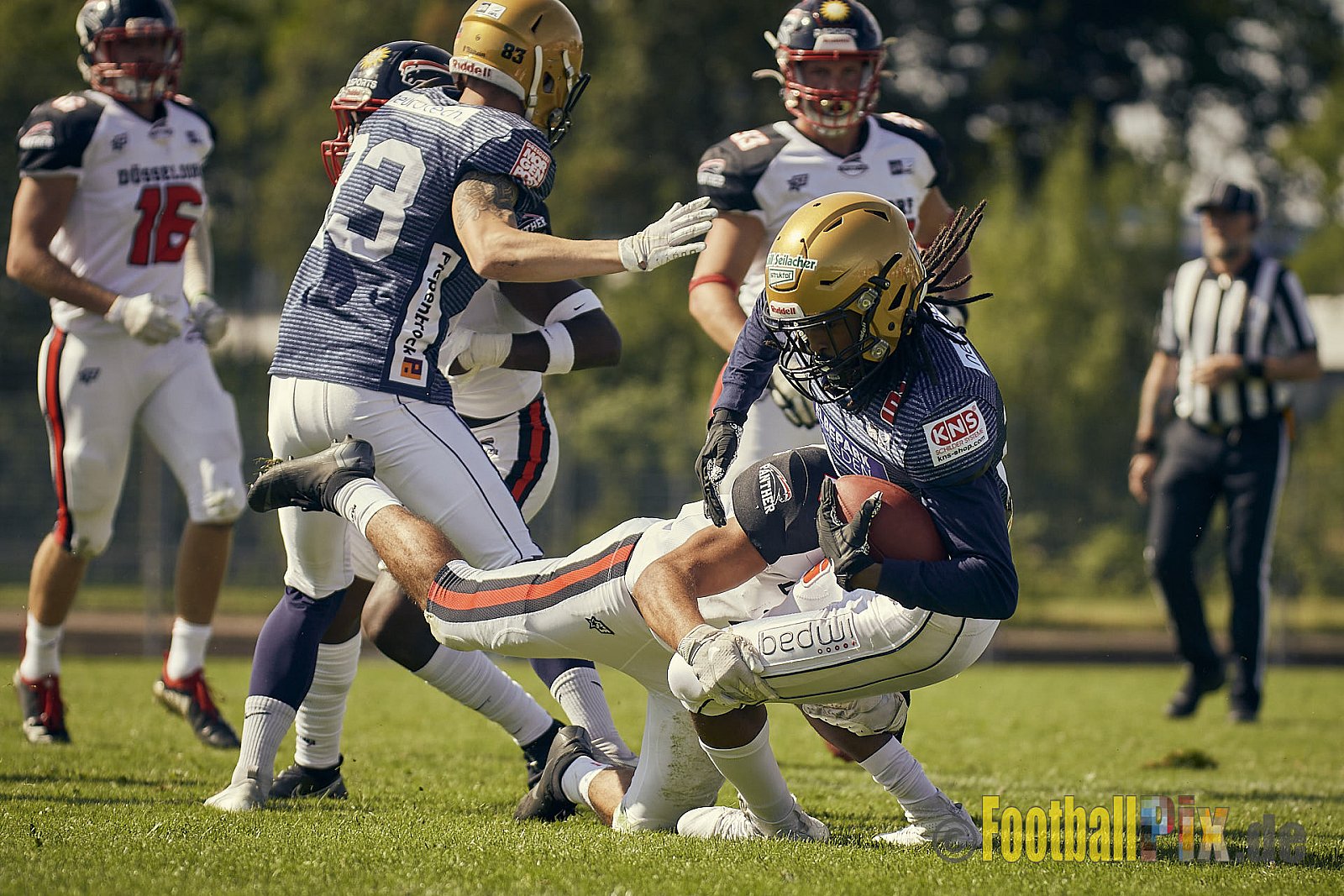 Spiel der GFL Season 2022 Düsseldorf Panther vs. Dresden Monarchs am 30.07.2022 im Stadion VfL Benrath, Karl-Hohmann-Straße 70, 40597 Düsseldorf, Punkte Endstand 00 : 21.
[Bildnummer: 2022-07-30_0247] - DPantherVsDresdenMonarchs