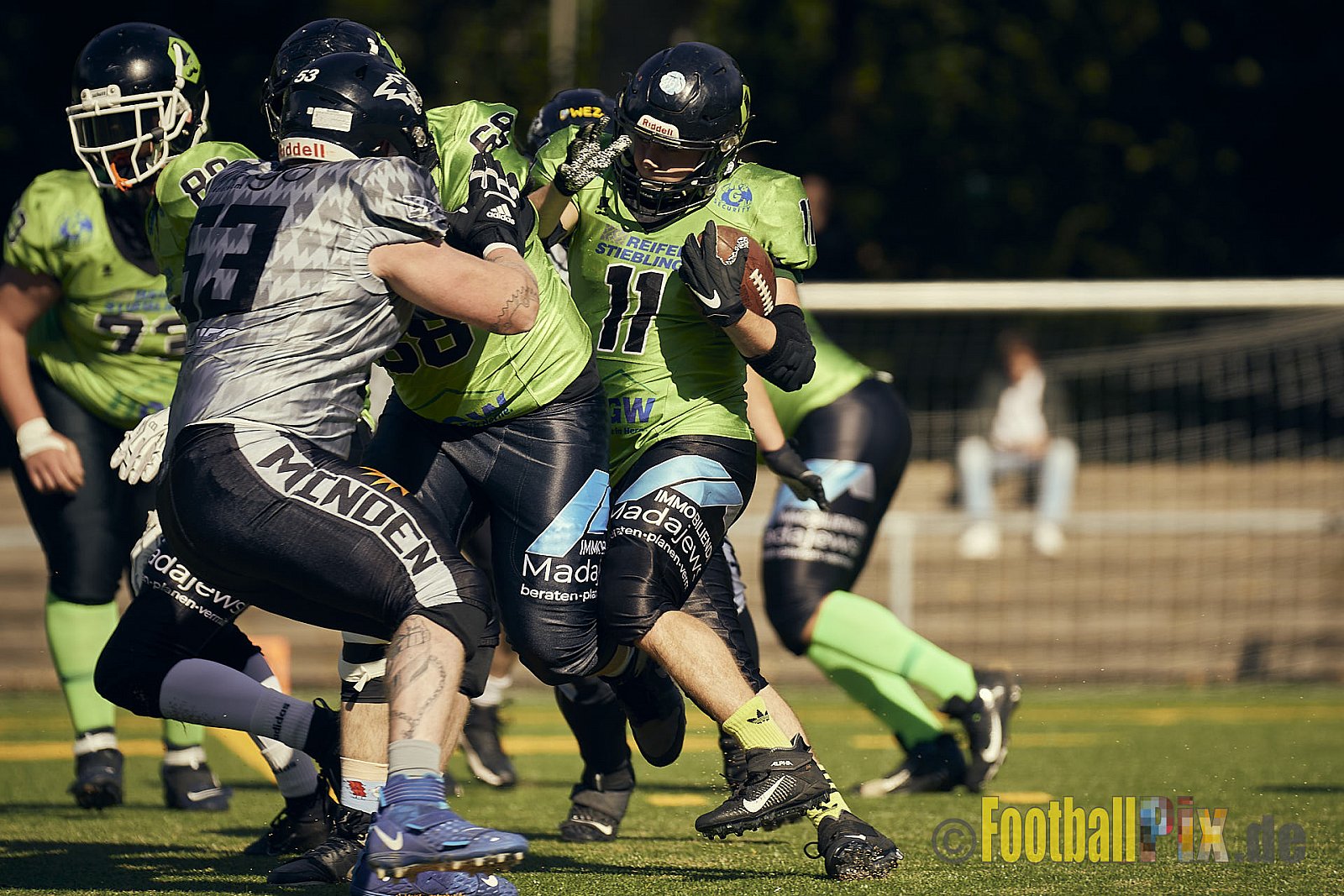 AFCV NRW Verbandsliga Ost Season 2022 Herne Black Barons vs. Minden Wolves am 25.09.2022 im Stadion Horststadion, Gartenstraße 12-16, 44625 Herne, Punkte Endstand 12 : 34.
[Bildnummer: 2022-09-25_0124] - HerneBlackBaronsMindenWolves