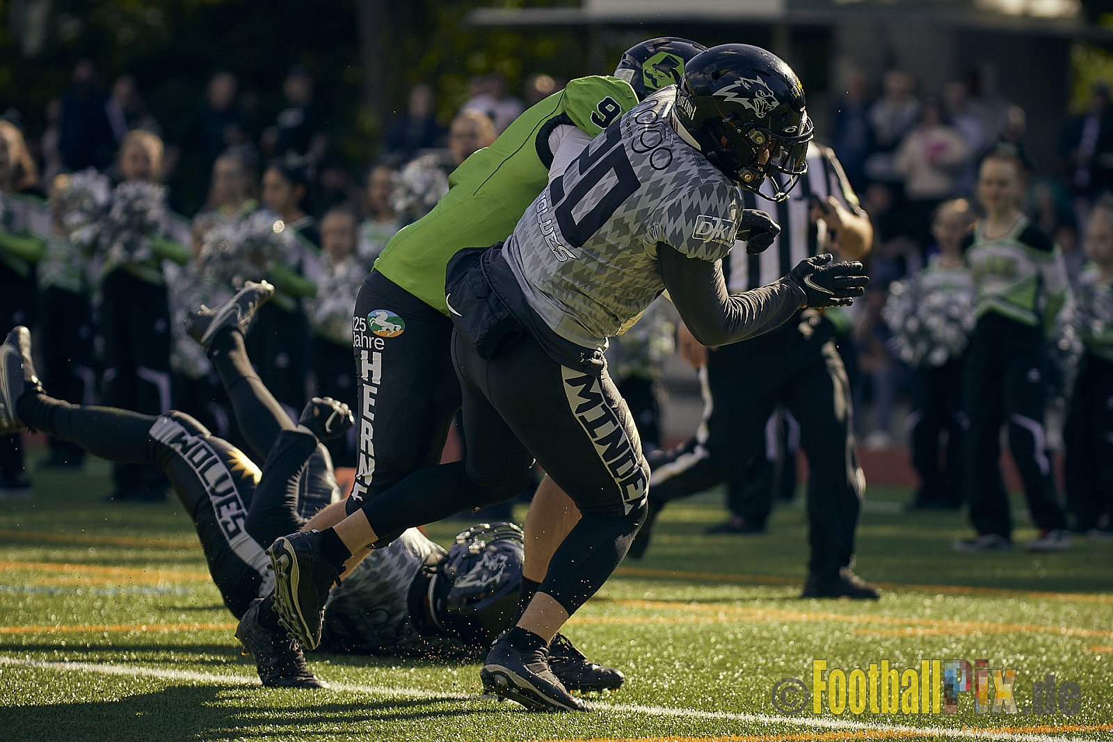 AFCV NRW Verbandsliga Ost Season 2022 Herne Black Barons vs. Minden Wolves am 25.09.2022 im Stadion Horststadion, Gartenstraße 12-16, 44625 Herne, Punkte Endstand 12 : 34.
[Bildnummer: 2022-09-25_0263] - HerneBlackBaronsMindenWolves