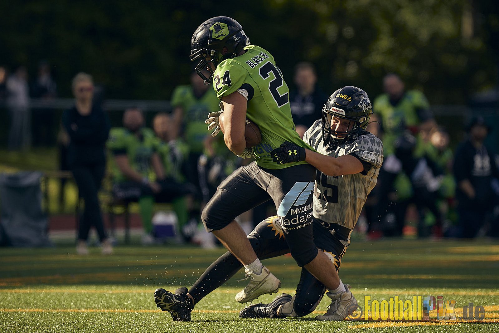 AFCV NRW Verbandsliga Ost Season 2022 Herne Black Barons vs. Minden Wolves am 25.09.2022 im Stadion Horststadion, Gartenstraße 12-16, 44625 Herne, Punkte Endstand 12 : 34.
[Bildnummer: 2022-09-25_0372] - HerneBlackBaronsMindenWolves
