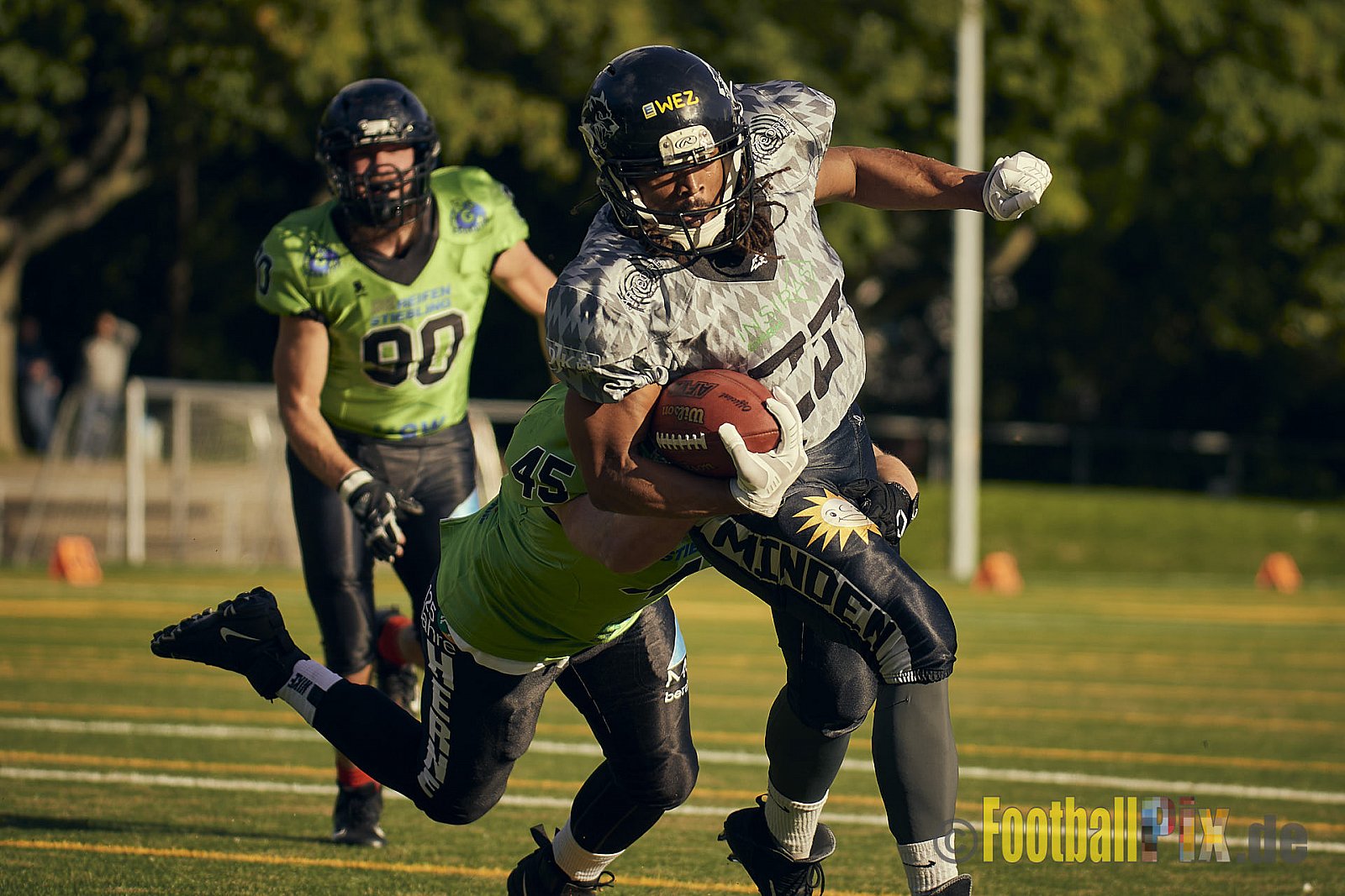 AFCV NRW Verbandsliga Ost Season 2022 Herne Black Barons vs. Minden Wolves am 25.09.2022 im Stadion Horststadion, Gartenstraße 12-16, 44625 Herne, Punkte Endstand 12 : 34.
[Bildnummer: 2022-09-25_0501] - HerneBlackBaronsMindenWolves