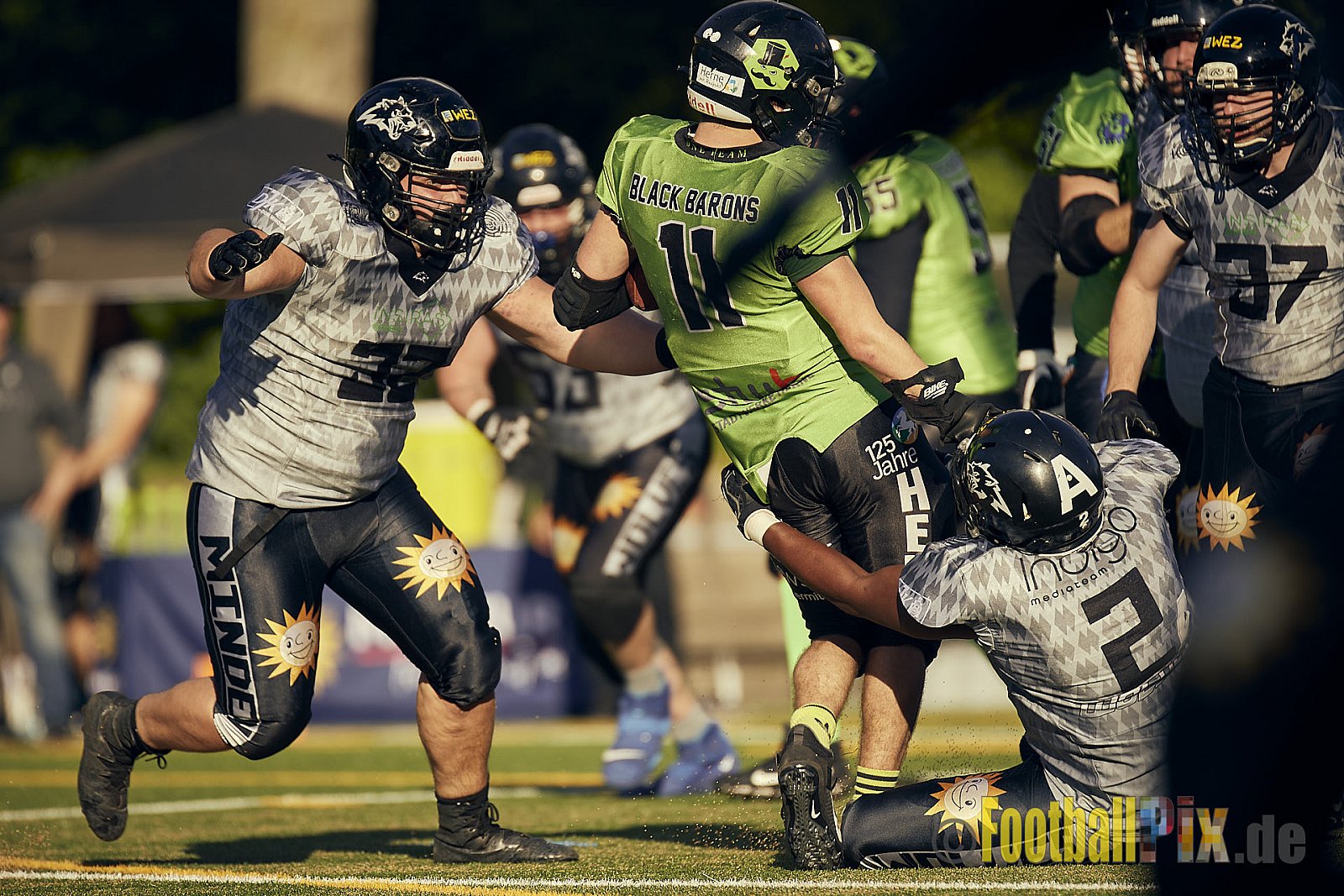 AFCV NRW Verbandsliga Ost Season 2022 Herne Black Barons vs. Minden Wolves am 25.09.2022 im Stadion Horststadion, Gartenstraße 12-16, 44625 Herne, Punkte Endstand 12 : 34.
[Bildnummer: 2022-09-25_0622] - HerneBlackBaronsMindenWolves