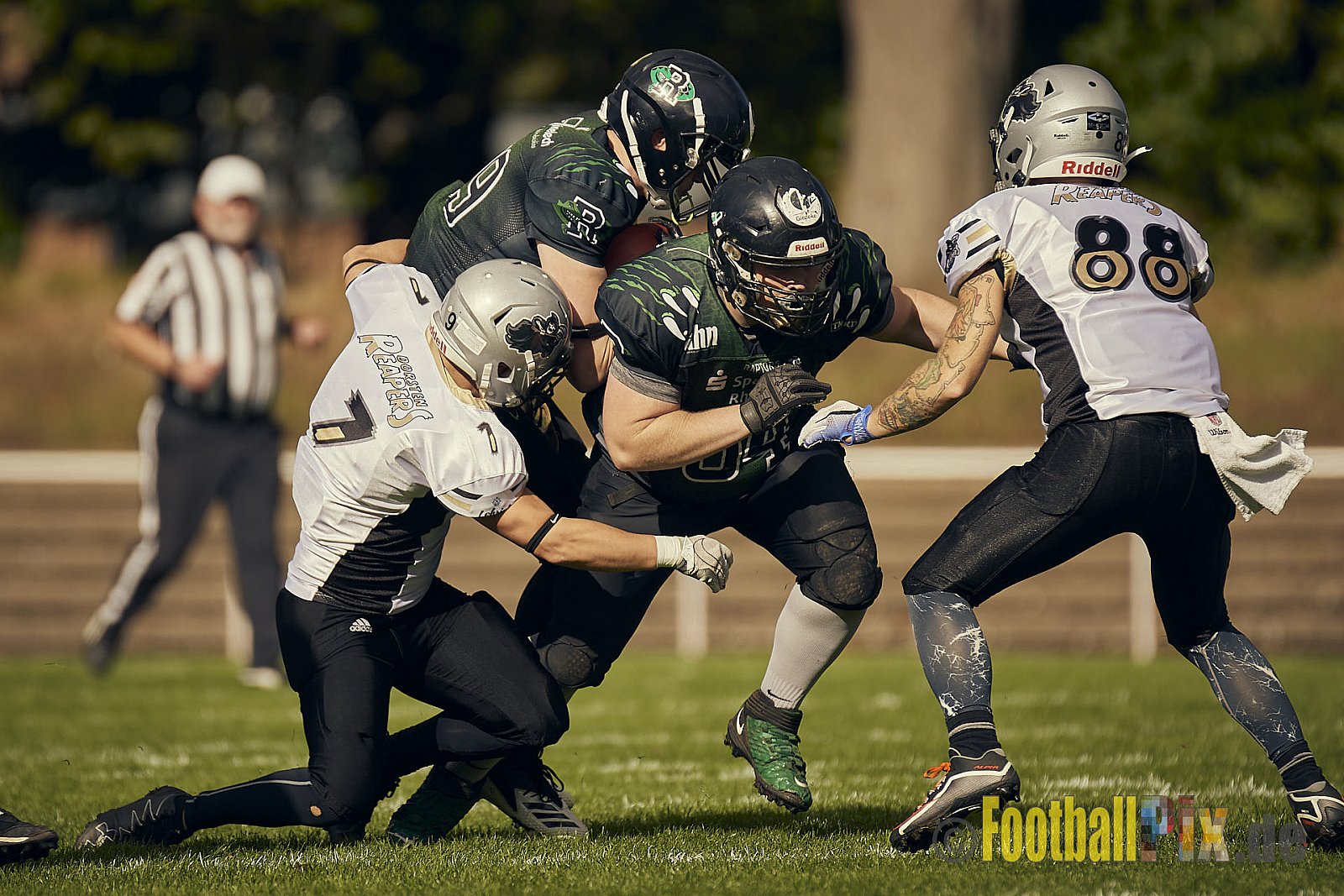 AFCV NRW Landesliga Season 2022 Rheine Raptors vs. Dorsten Reapers am 02.10.2022 im Stadion Jahnstadion, Schützenstraße, 48429 Rheine, Punkte Endstand 35 : 09.
[Bildnummer: 2022-10-02_0276] - RheineRaptorsVsDorstenReapers
