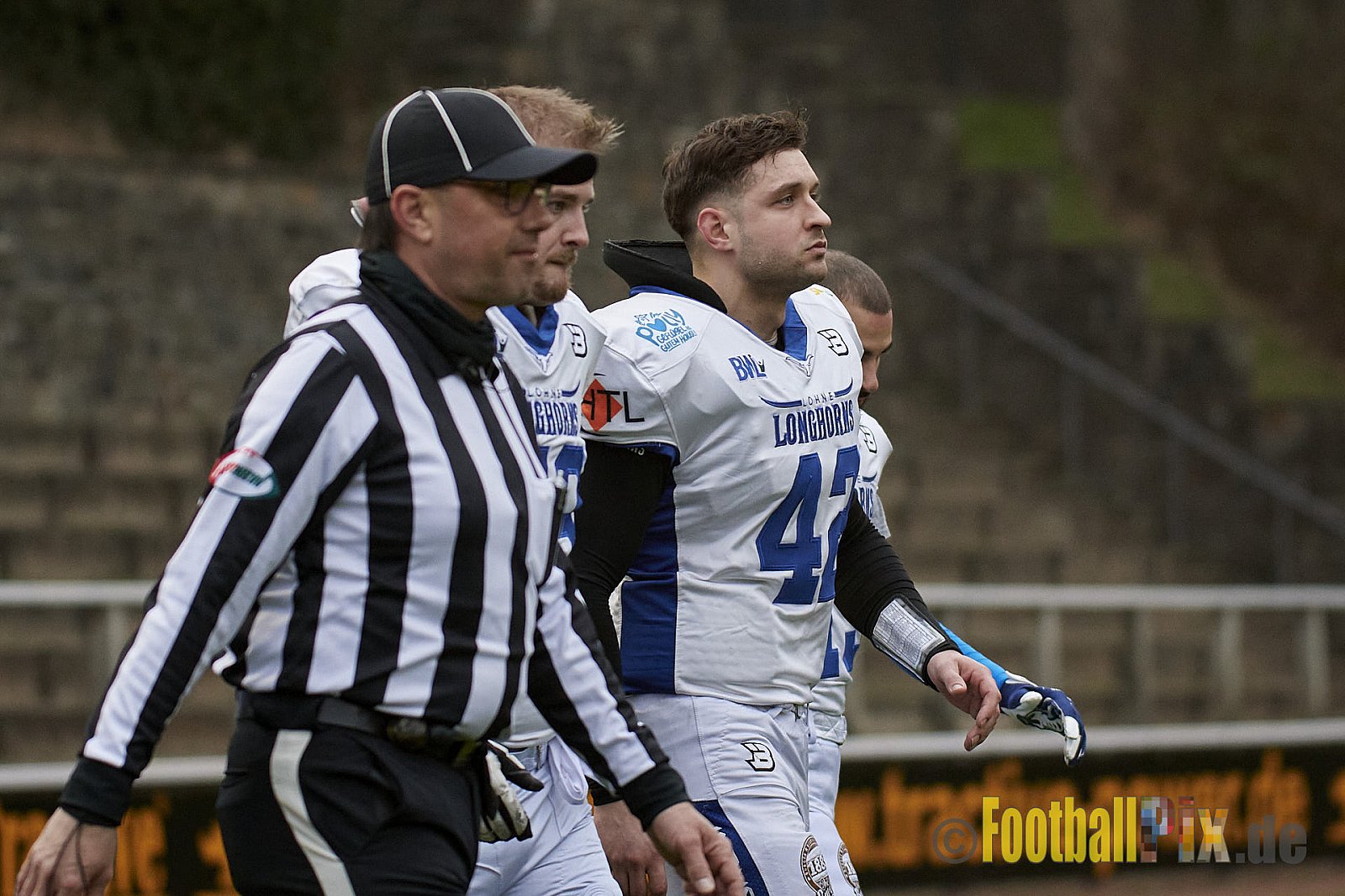 Preseason Game early bird 2023 Solingen Paladins vs. Lohne Longhorns am 4.03.2023 im Stadion Jahnkampfbahn Solingen, Adolf-Clarenbach-Straße 36, 42719 Solingen. Spiel Endstand 34 : 0. Bildnummer: 2023-03-04_0017 - SolingenPaladinsVsLohneLonghorns