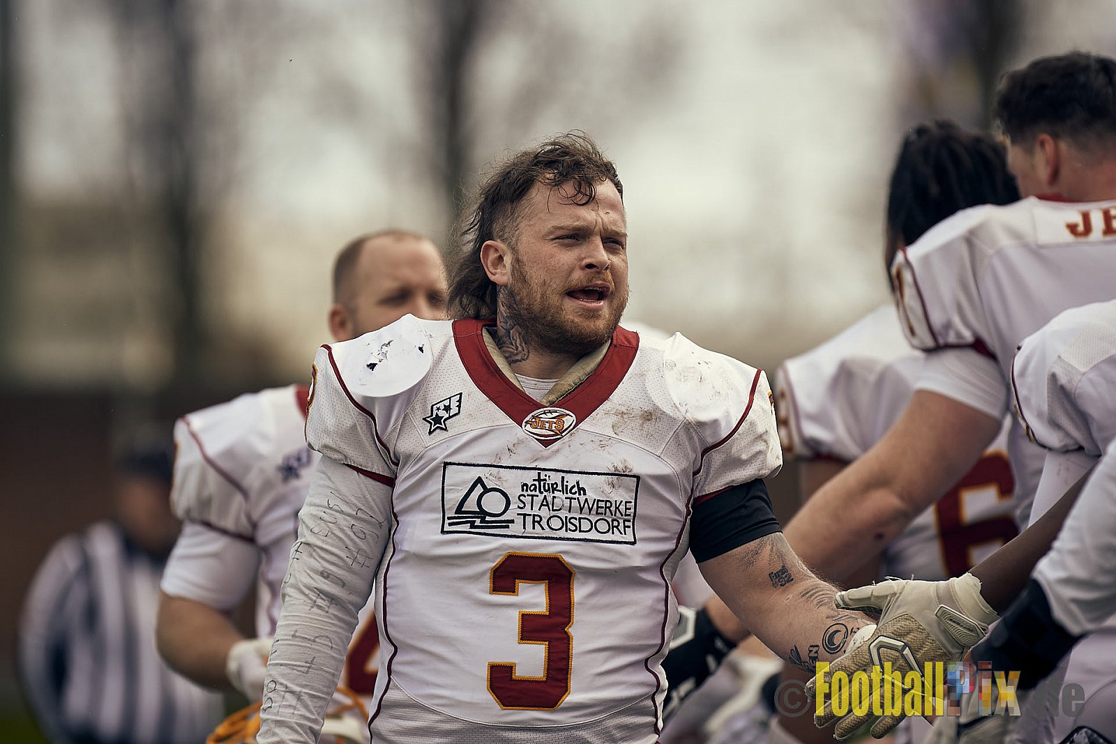Preseason Game 2023 Krefeld Ravens vs. Troisdorf Jets am 25.03.2023 im Stadion BSA Sprödental. Die Adresse: BeziBSA Sprödental, Sprödentalstr. 15, 47799 Krefeld. Punkte Endstand 12 : 07. Bildnummer: 2023-03-25_0005 - KrefeldRavensVsTroisdorfJets