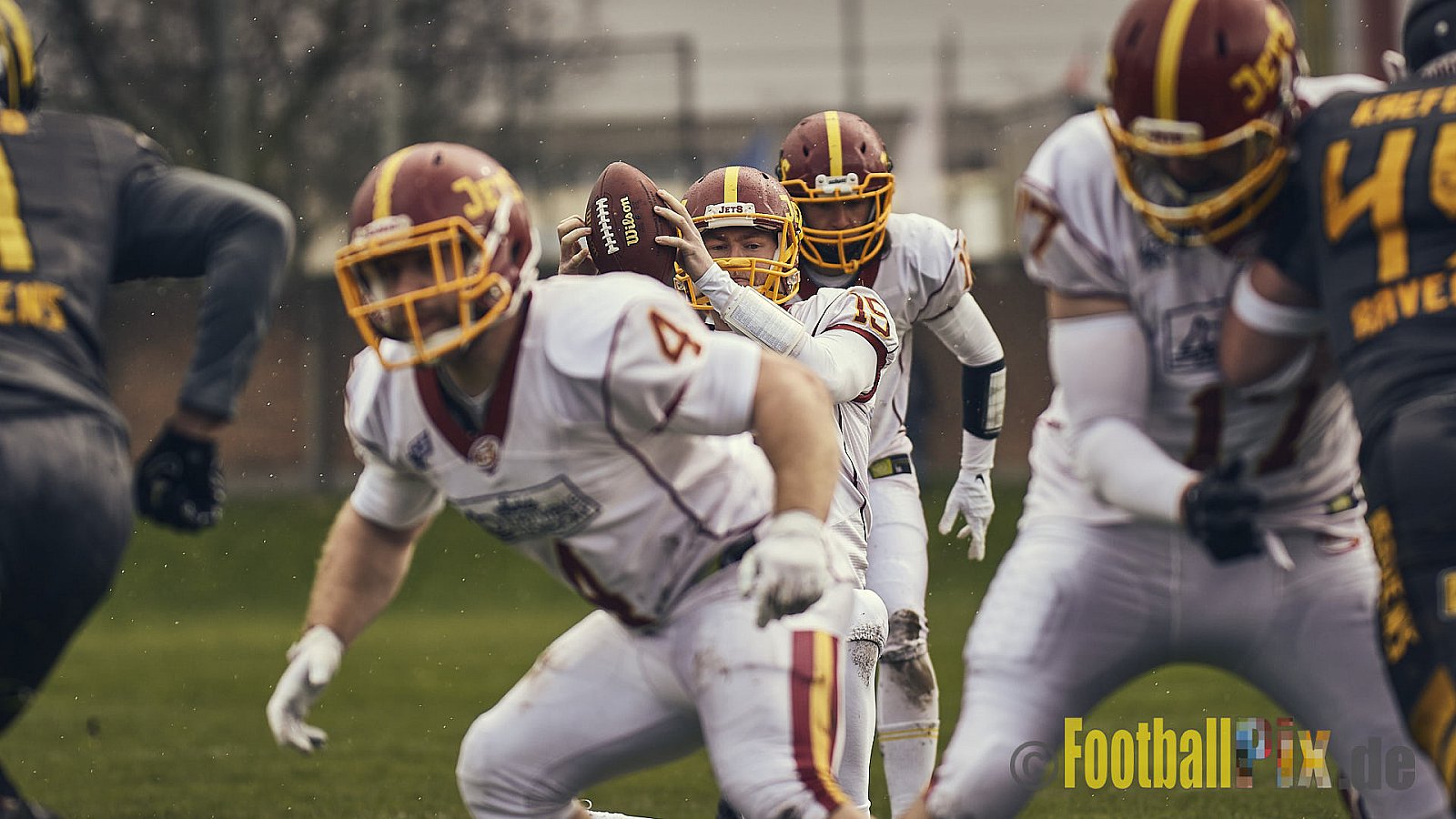 Preseason Game 2023 Krefeld Ravens vs. Troisdorf Jets am 25.03.2023 im Stadion BSA Sprödental. Die Adresse: BeziBSA Sprödental, Sprödentalstr. 15, 47799 Krefeld. Punkte Endstand 12 : 07. Bildnummer: 2023-03-25_0065 - KrefeldRavensVsTroisdorfJets