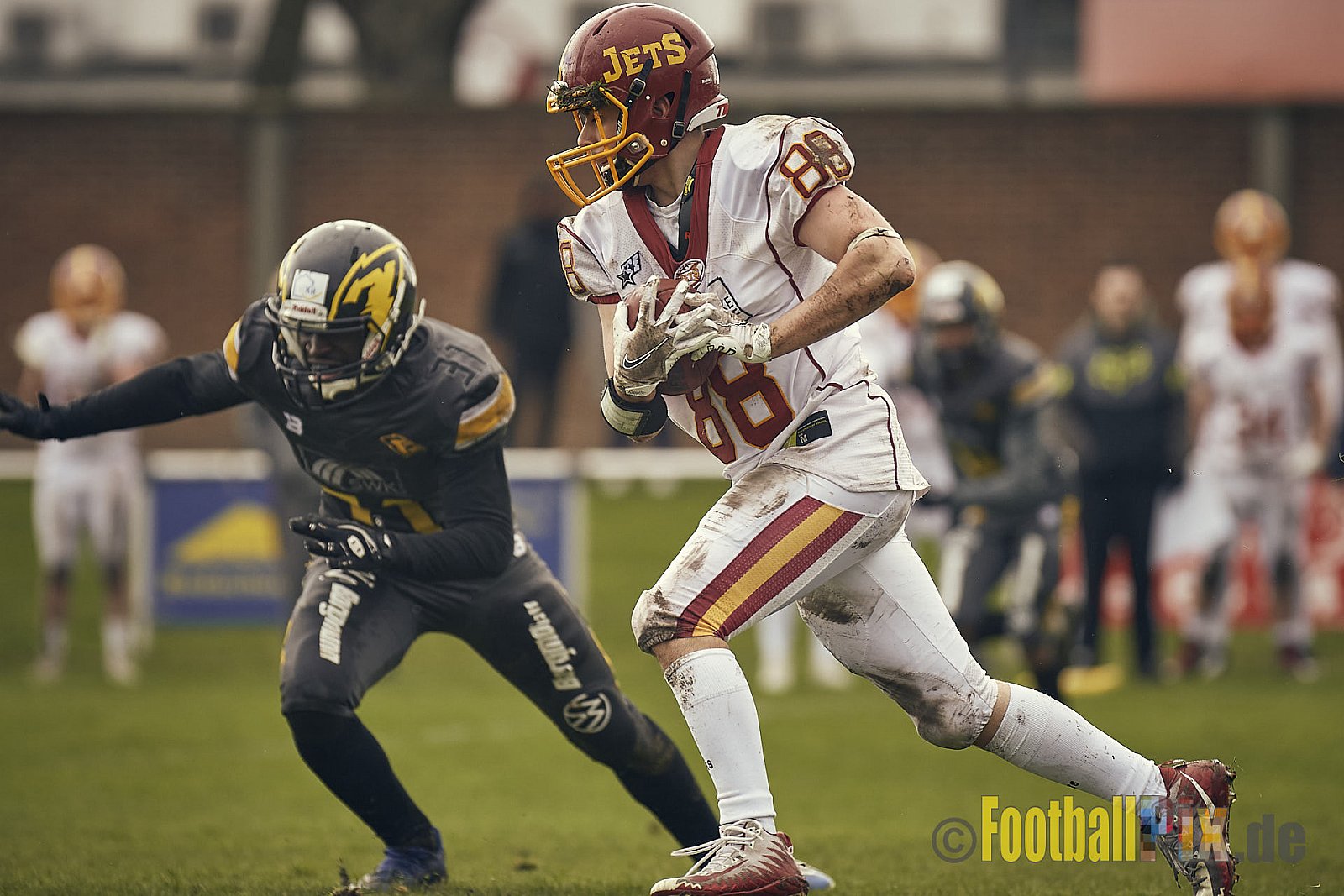 Preseason Game 2023 Krefeld Ravens vs. Troisdorf Jets am 25.03.2023 im Stadion BSA Sprödental. Die Adresse: BeziBSA Sprödental, Sprödentalstr. 15, 47799 Krefeld. Punkte Endstand 12 : 07. Bildnummer: 2023-03-25_0184 - KrefeldRavensVsTroisdorfJets