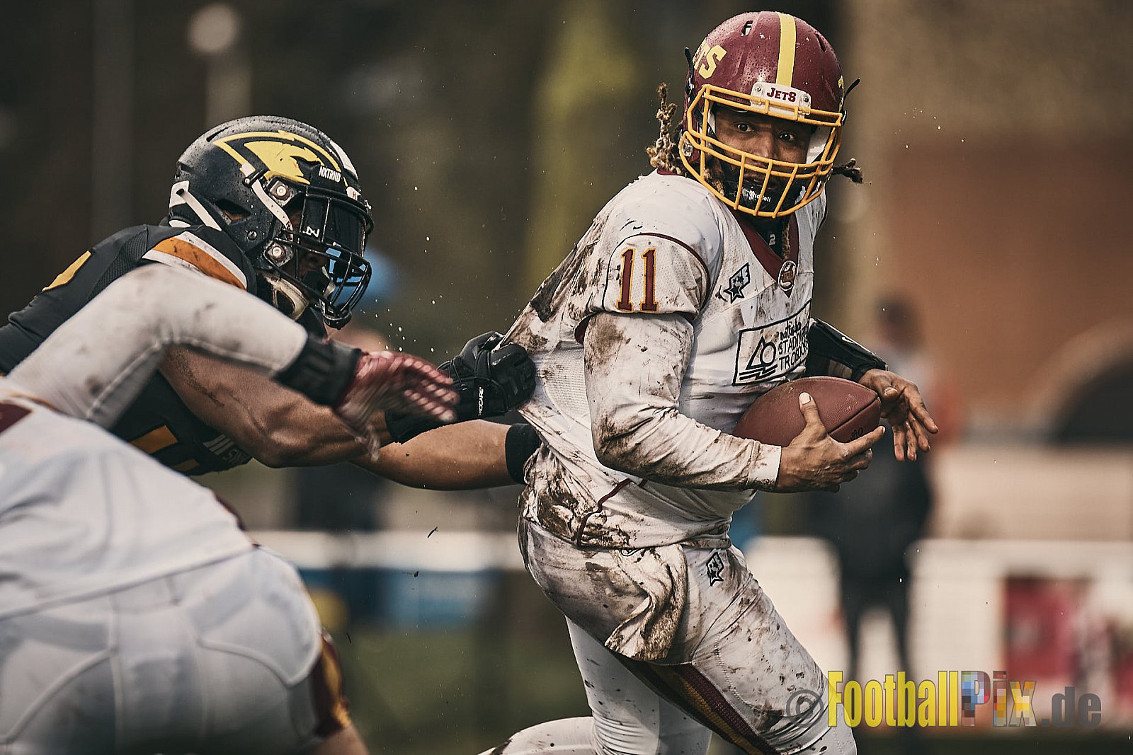 Preseason Game 2023 Krefeld Ravens vs. Troisdorf Jets am 25.03.2023 im Stadion BSA Sprödental. Die Adresse: BeziBSA Sprödental, Sprödentalstr. 15, 47799 Krefeld. Punkte Endstand 12 : 07. Bildnummer: 2023-03-25_0341 - KrefeldRavensVsTroisdorfJets