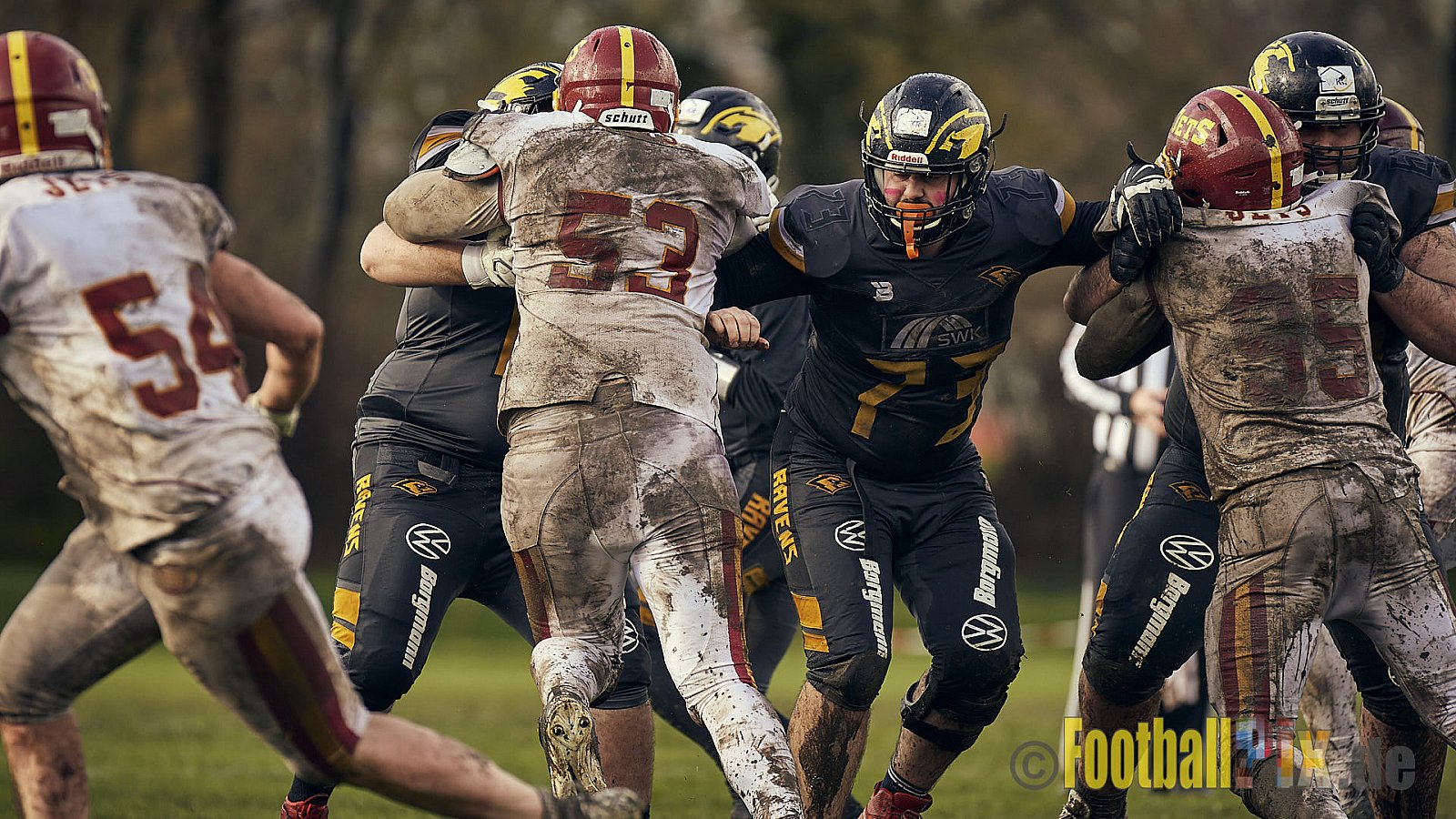 Preseason Game 2023 Krefeld Ravens vs. Troisdorf Jets am 25.03.2023 im Stadion BSA Sprödental. Die Adresse: BeziBSA Sprödental, Sprödentalstr. 15, 47799 Krefeld. Punkte Endstand 12 : 07. Bildnummer: 2023-03-25_0378 - KrefeldRavensVsTroisdorfJets