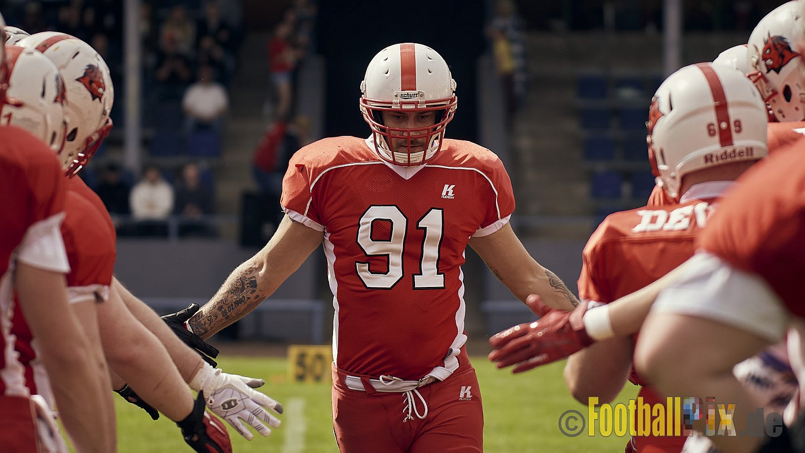 AFCV Verbandsliga Season 2023 Gelsenkirchen Devils vs. Wesseling Blackvenom am 22.04.2023 im Stadion Fürstenbergstadion, Fischerstraße 35, 45899 Gelsenkirchen, Punkte Endstand 14 : 20.
[2023-04-22_0009] - GelsenkirchenDevilsVsWesselingBlackvenom