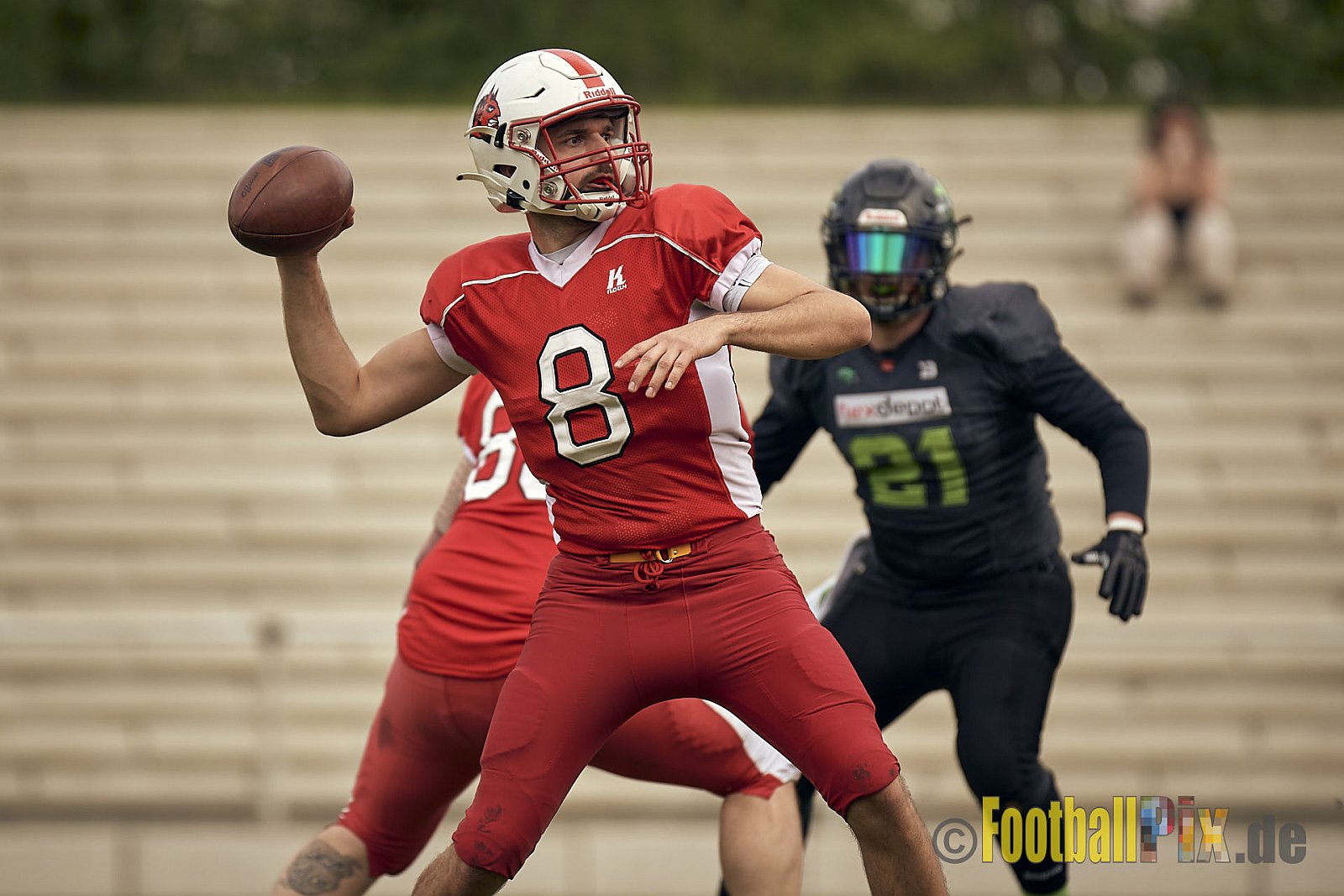 AFCV Verbandsliga Season 2023 Gelsenkirchen Devils vs. Wesseling Blackvenom am 22.04.2023 im Stadion Fürstenbergstadion, Fischerstraße 35, 45899 Gelsenkirchen, Punkte Endstand 14 : 20.
[2023-04-22_0130] - GelsenkirchenDevilsVsWesselingBlackvenom