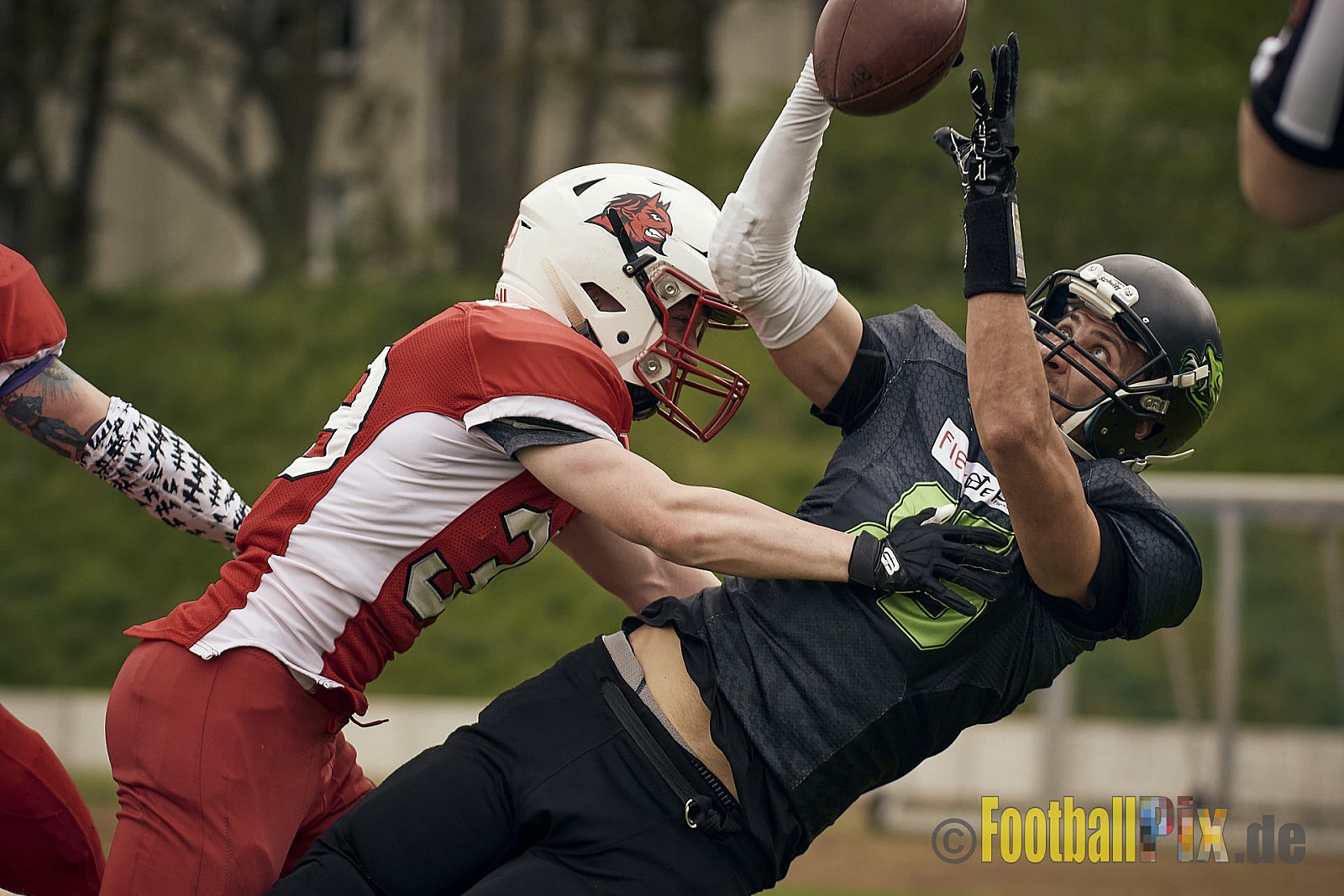 AFCV Verbandsliga Season 2023 Gelsenkirchen Devils vs. Wesseling Blackvenom am 22.04.2023 im Stadion Fürstenbergstadion, Fischerstraße 35, 45899 Gelsenkirchen, Punkte Endstand 14 : 20.
[2023-04-22_0207] - GelsenkirchenDevilsVsWesselingBlackvenom