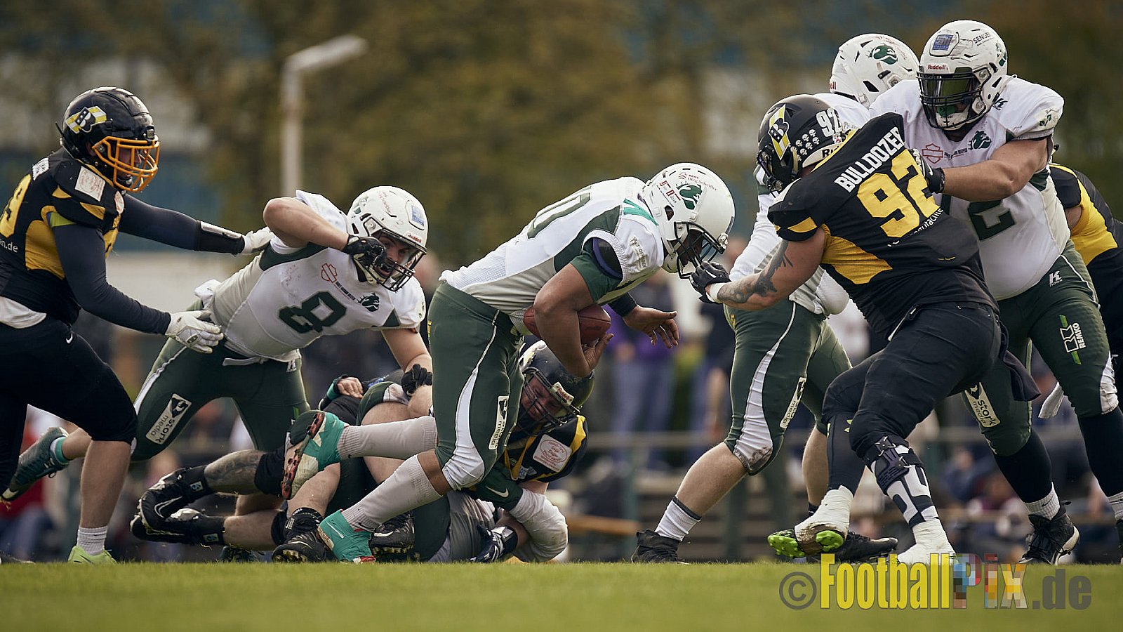 AFCV Regionalliga Season 2023 Düsseldorf Bulldozer vs. Bielefeld Bulldogs am 23.04.2023 im Stadion Sportpark Niederheid, Paul-Thomas-Straße 35, 40589 Düsseldorf, Punkte Endstand 0 : 34.
[2023-04-23_0041] - DBulldozerVsBielefeldBulldogs
