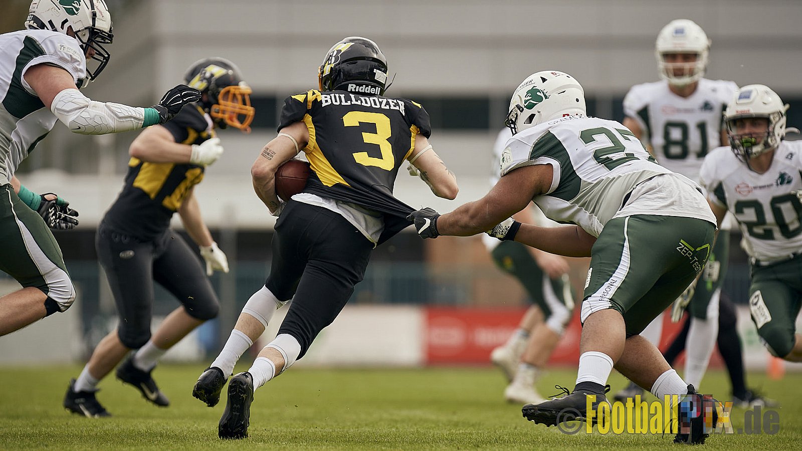 AFCV Regionalliga Season 2023 Düsseldorf Bulldozer vs. Bielefeld Bulldogs am 23.04.2023 im Stadion Sportpark Niederheid, Paul-Thomas-Straße 35, 40589 Düsseldorf, Punkte Endstand 0 : 34.
[2023-04-23_0088] - DBulldozerVsBielefeldBulldogs