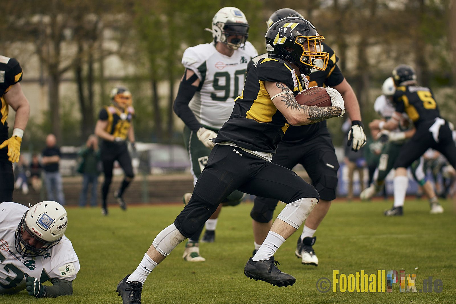 AFCV Regionalliga Season 2023 Düsseldorf Bulldozer vs. Bielefeld Bulldogs am 23.04.2023 im Stadion Sportpark Niederheid, Paul-Thomas-Straße 35, 40589 Düsseldorf, Punkte Endstand 0 : 34.
[2023-04-23_0097] - DBulldozerVsBielefeldBulldogs