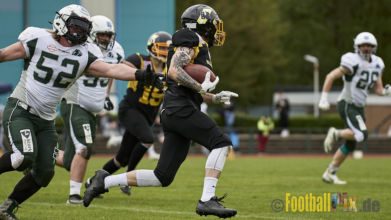 AFCV Regionalliga Season 2023 Düsseldorf Bulldozer vs. Bielefeld Bulldogs am 23.04.2023 im Stadion Sportpark Niederheid, Paul-Thomas-Straße 35, 40589 Düsseldorf, Punkte Endstand 0 : 34.
[2023-04-23_0132] - DBulldozerVsBielefeldBulldogs