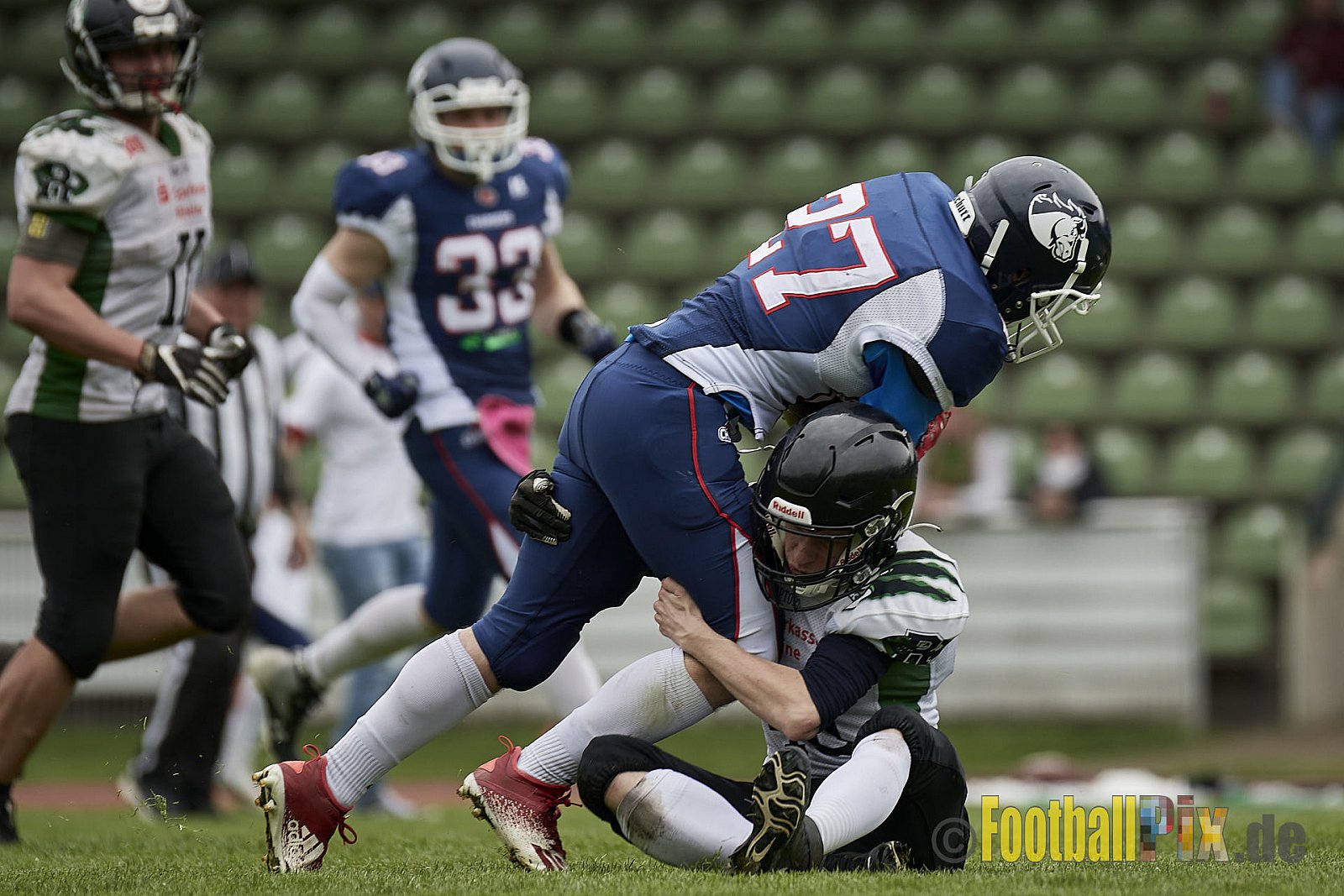 AFCV Verbandsliga Season 2023 Recklinghausen Chargers vs. Rheine Raptors am 29.04.2023 im Stadion Stadion Hohenhorst, Am Stadion 1, 45659 Recklinghausen, Punkte Endstand 37 : 10.
[2023-04-29_0090] - RecklinghausenChargersVsRheineRaptors