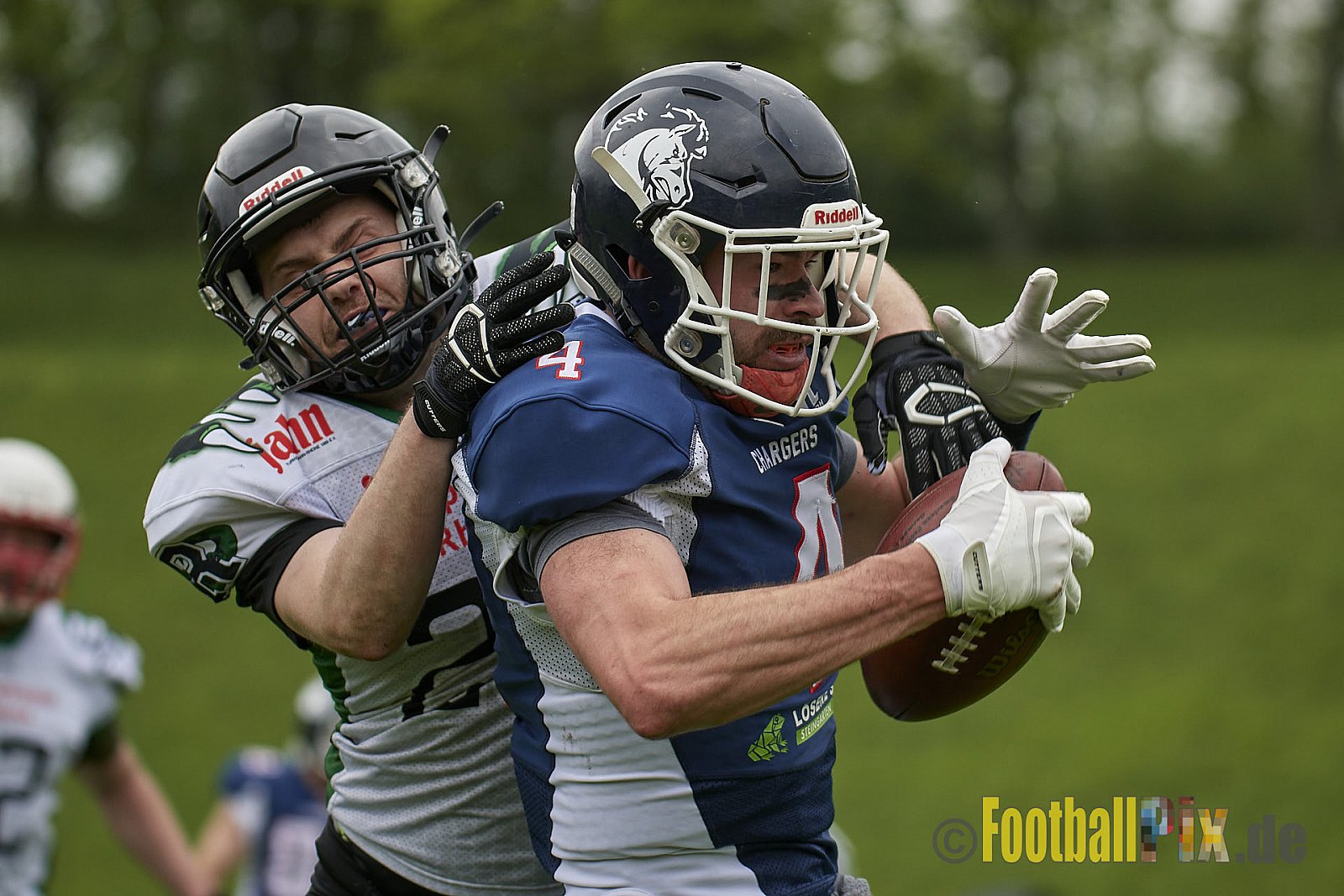 AFCV Verbandsliga Season 2023 Recklinghausen Chargers vs. Rheine Raptors am 29.04.2023 im Stadion Stadion Hohenhorst, Am Stadion 1, 45659 Recklinghausen, Punkte Endstand 37 : 10.
[2023-04-29_0105] - RecklinghausenChargersVsRheineRaptors
