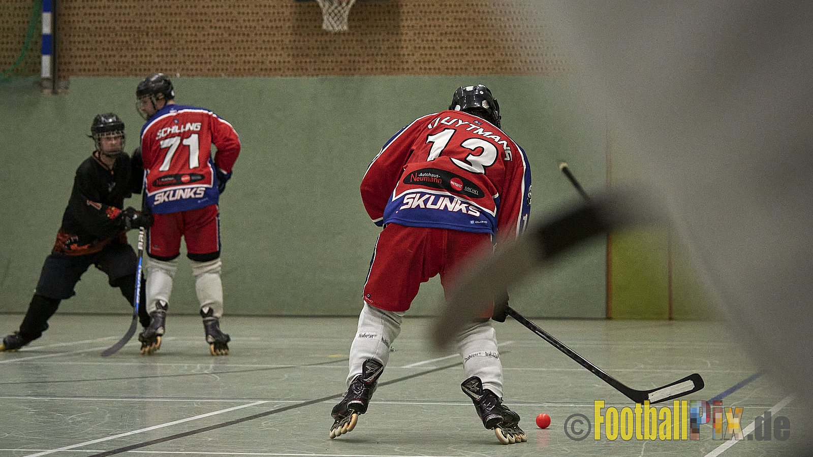 ISHD Inliner Hockey LLR Monheim Skunks I vs. Hilden Flames II am 14.05.2023 im Stadion Sporthalle Sandberg, Falkenstr., 40789 Monheim, Punkte Endstand 9 : 8. - IshdMonheimSkunksVsHildenFlames2