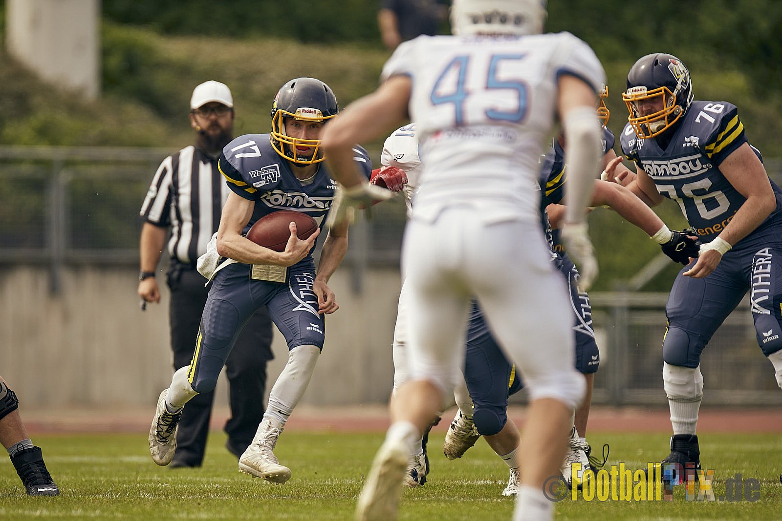 AFCV Regionalliga Season 2023 Essen Assindia Cardinals vs. Bonn Gamecocks am 21.05.2023 im Stadion am Hallo, Hallostraße 50, 45141 Essen, Punkte Endstand: 20 : 28
[Bildnummer: 2023-05-21_0068] - EssenAssindiaCardinalsVsBonnGamecocks