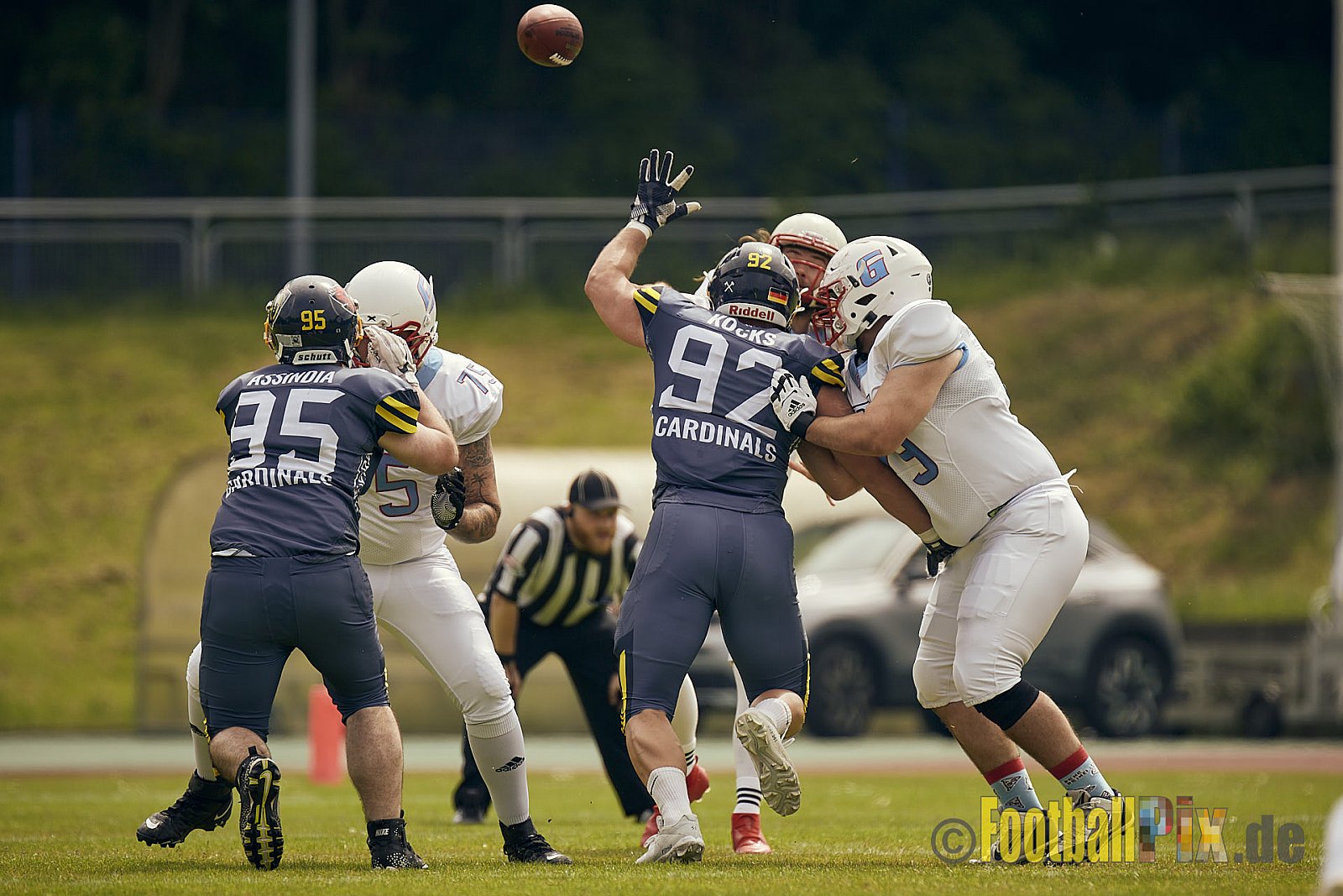 AFCV Regionalliga Season 2023 Essen Assindia Cardinals vs. Bonn Gamecocks am 21.05.2023 im Stadion am Hallo, Hallostraße 50, 45141 Essen, Punkte Endstand: 20 : 28
[Bildnummer: 2023-05-21_0075] - EssenAssindiaCardinalsVsBonnGamecocks