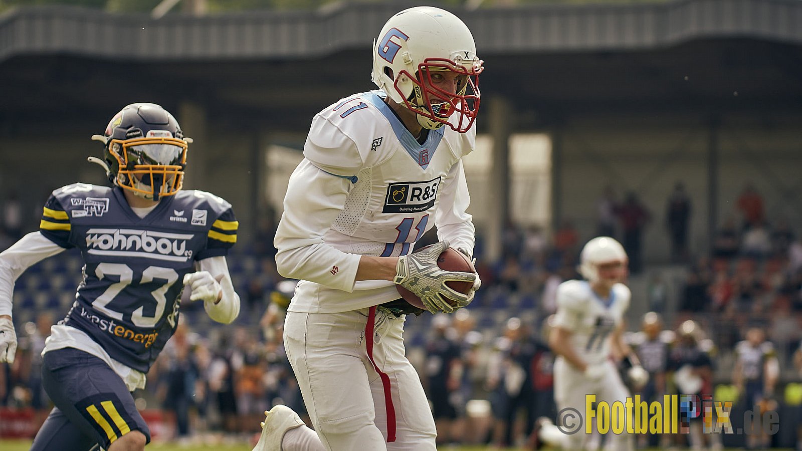 AFCV Regionalliga Season 2023 Essen Assindia Cardinals vs. Bonn Gamecocks am 21.05.2023 im Stadion am Hallo, Hallostraße 50, 45141 Essen, Punkte Endstand: 20 : 28
[Bildnummer: 2023-05-21_0086] - EssenAssindiaCardinalsVsBonnGamecocks