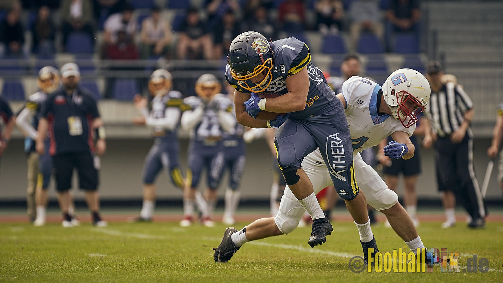 AFCV Regionalliga Season 2023 Essen Assindia Cardinals vs. Bonn Gamecocks am 21.05.2023 im Stadion am Hallo, Hallostraße 50, 45141 Essen, Punkte Endstand: 20 : 28
[Bildnummer: 2023-05-21_0127] - EssenAssindiaCardinalsVsBonnGamecocks