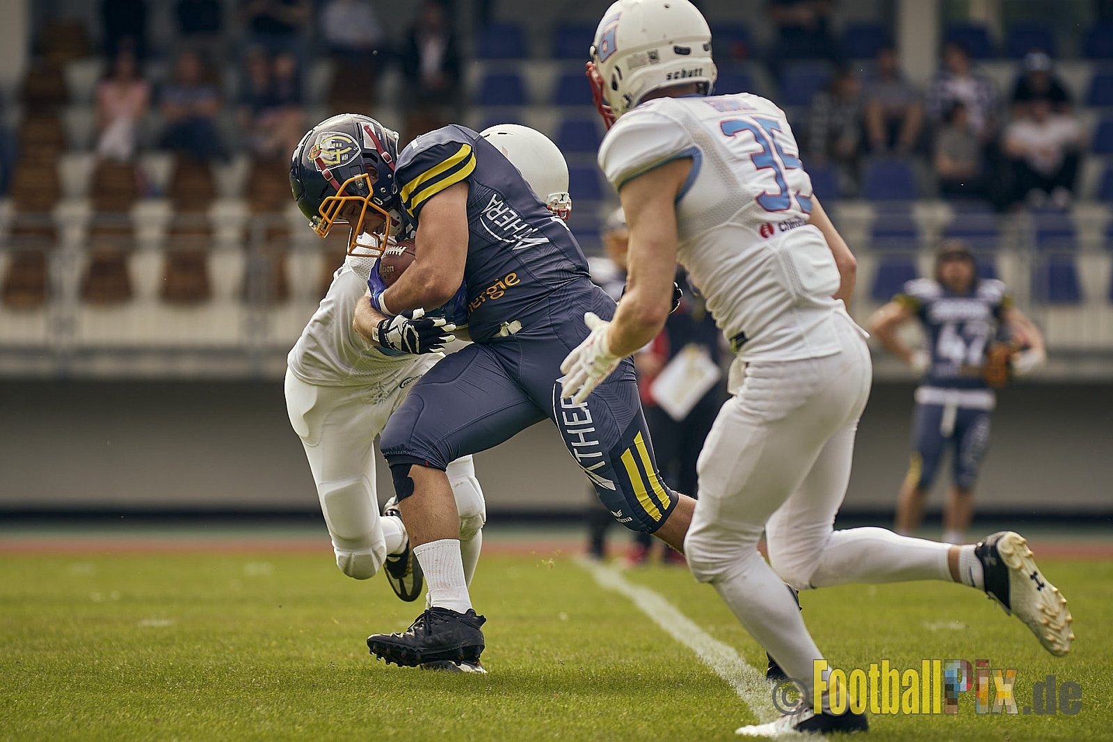 AFCV Regionalliga Season 2023 Essen Assindia Cardinals vs. Bonn Gamecocks am 21.05.2023 im Stadion am Hallo, Hallostraße 50, 45141 Essen, Punkte Endstand: 20 : 28
[Bildnummer: 2023-05-21_0130] - EssenAssindiaCardinalsVsBonnGamecocks