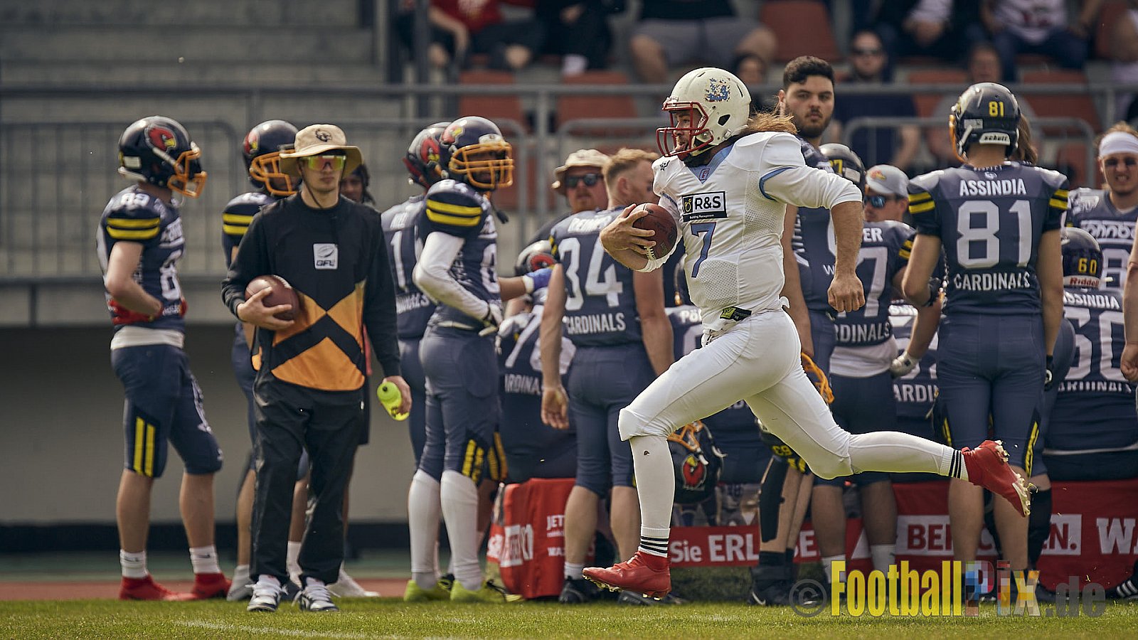 AFCV Regionalliga Season 2023 Essen Assindia Cardinals vs. Bonn Gamecocks am 21.05.2023 im Stadion am Hallo, Hallostraße 50, 45141 Essen, Punkte Endstand: 20 : 28
[Bildnummer: 2023-05-21_0146] - EssenAssindiaCardinalsVsBonnGamecocks