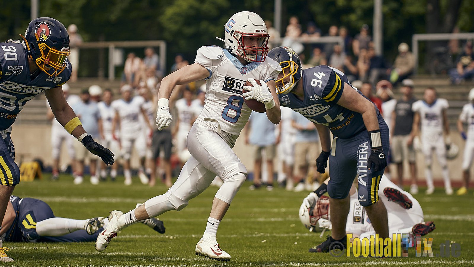 AFCV Regionalliga Season 2023 Essen Assindia Cardinals vs. Bonn Gamecocks am 21.05.2023 im Stadion am Hallo, Hallostraße 50, 45141 Essen, Punkte Endstand: 20 : 28
[Bildnummer: 2023-05-21_0153] - EssenAssindiaCardinalsVsBonnGamecocks
