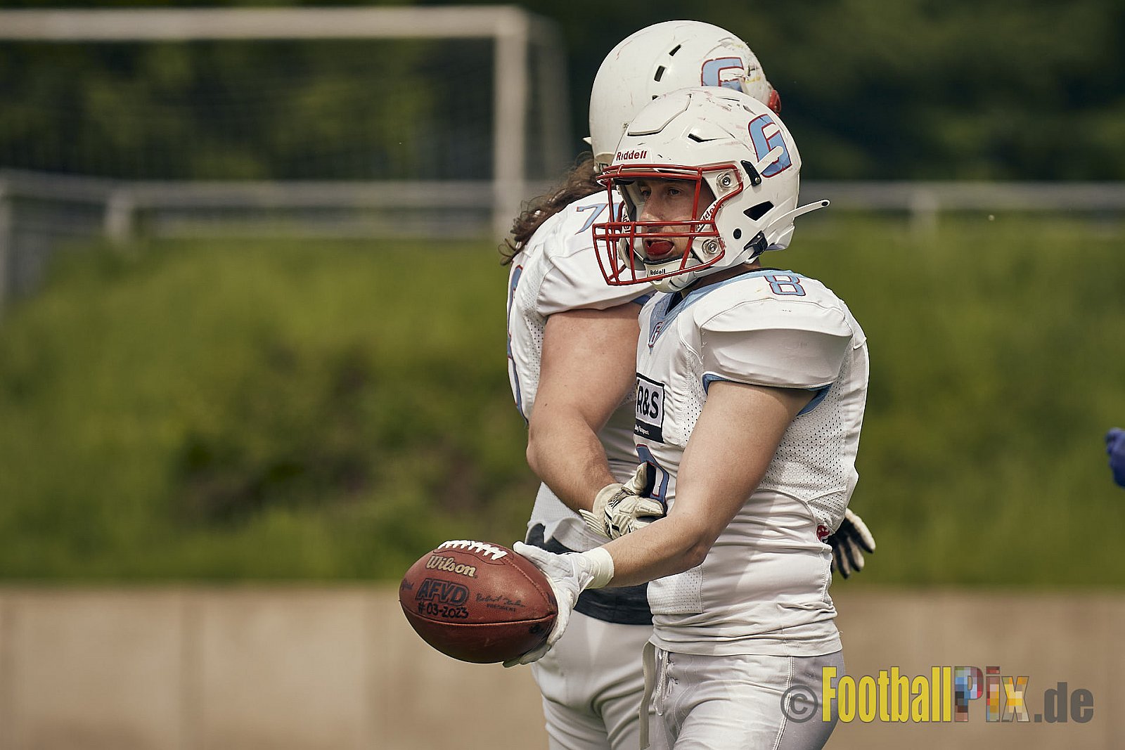 AFCV Regionalliga Season 2023 Essen Assindia Cardinals vs. Bonn Gamecocks am 21.05.2023 im Stadion am Hallo, Hallostraße 50, 45141 Essen, Punkte Endstand: 20 : 28
[Bildnummer: 2023-05-21_0162] - EssenAssindiaCardinalsVsBonnGamecocks
