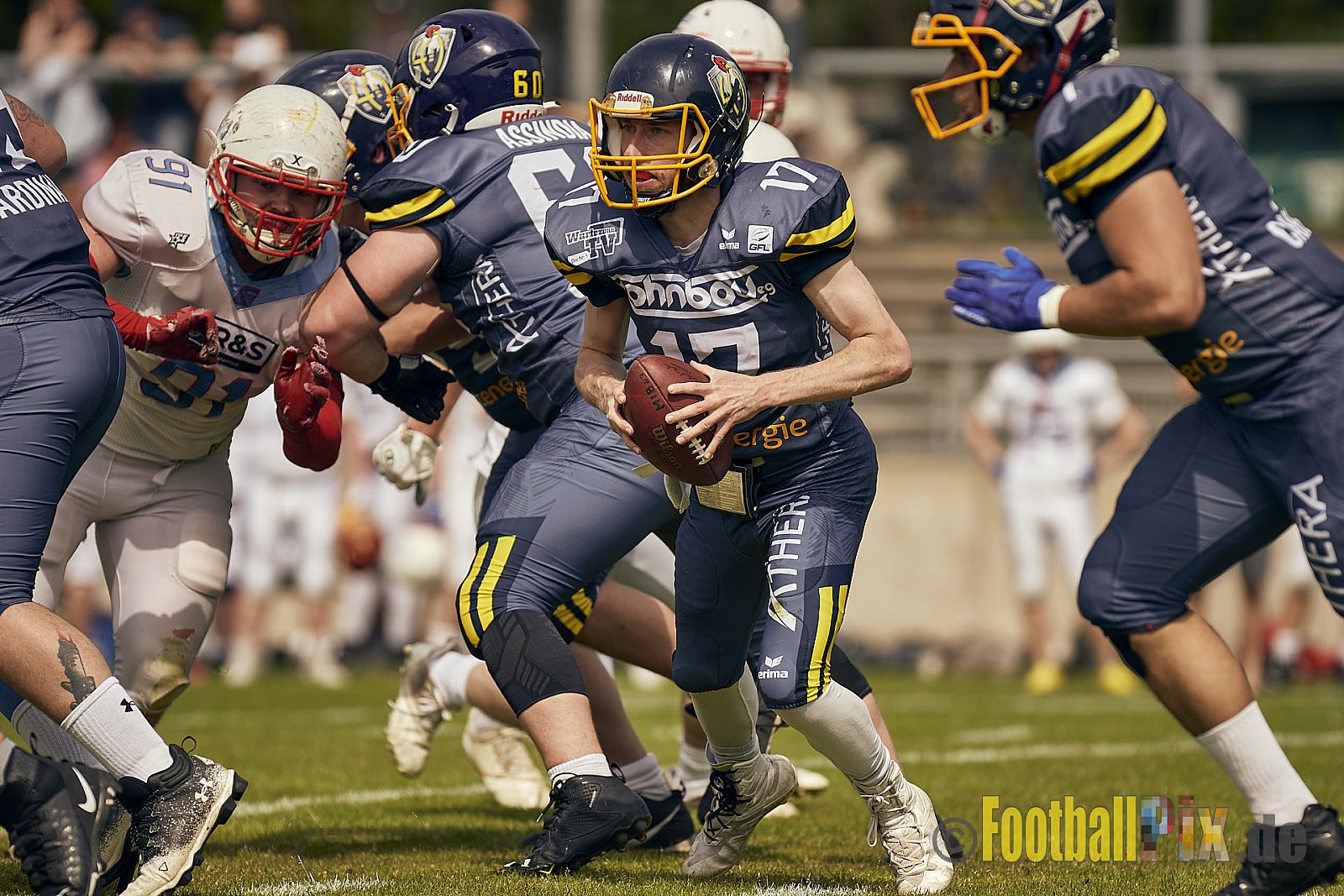 AFCV Regionalliga Season 2023 Essen Assindia Cardinals vs. Bonn Gamecocks am 21.05.2023 im Stadion am Hallo, Hallostraße 50, 45141 Essen, Punkte Endstand: 20 : 28
[Bildnummer: 2023-05-21_0187] - EssenAssindiaCardinalsVsBonnGamecocks