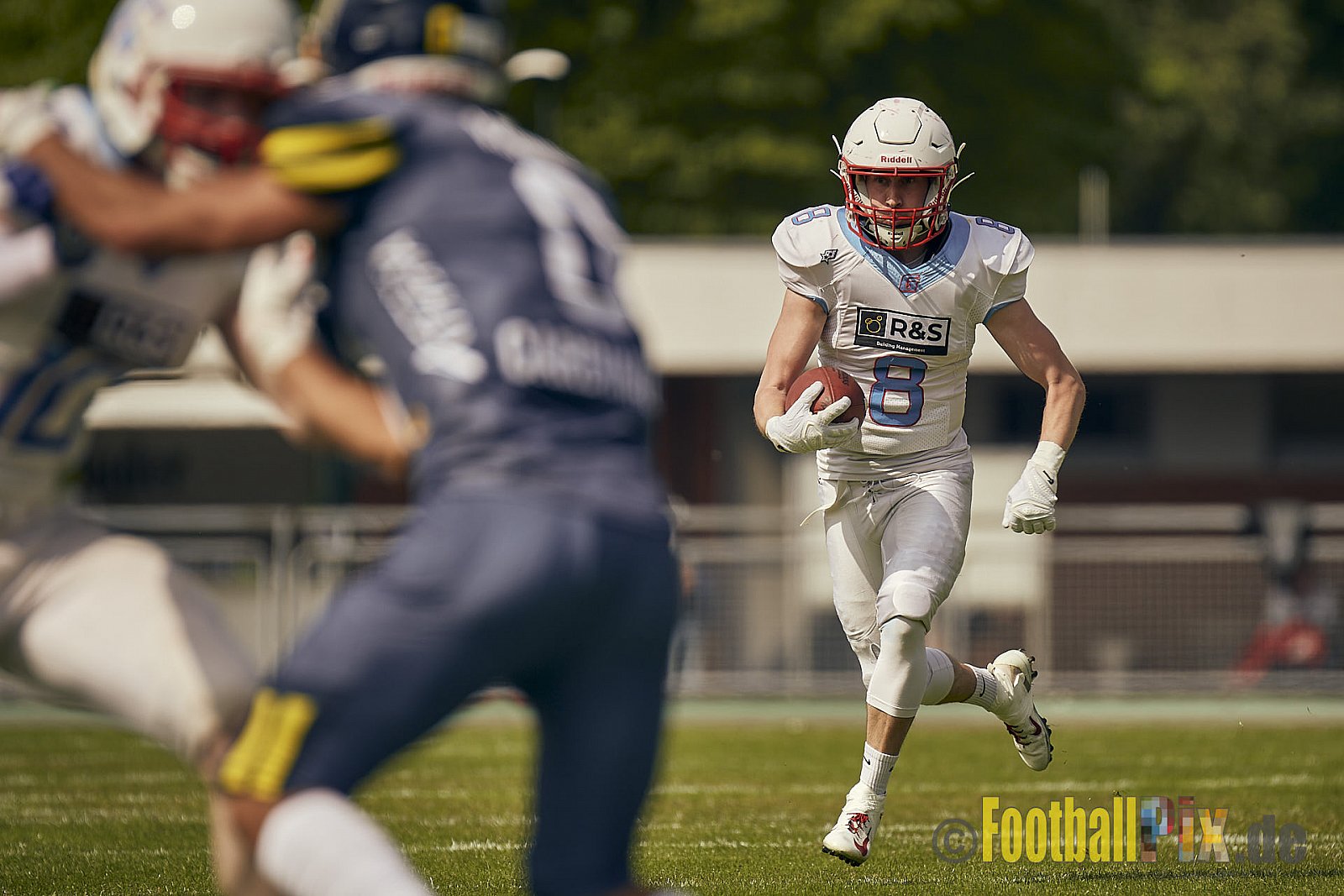 AFCV Regionalliga Season 2023 Essen Assindia Cardinals vs. Bonn Gamecocks am 21.05.2023 im Stadion am Hallo, Hallostraße 50, 45141 Essen, Punkte Endstand: 20 : 28
[Bildnummer: 2023-05-21_0196] - EssenAssindiaCardinalsVsBonnGamecocks