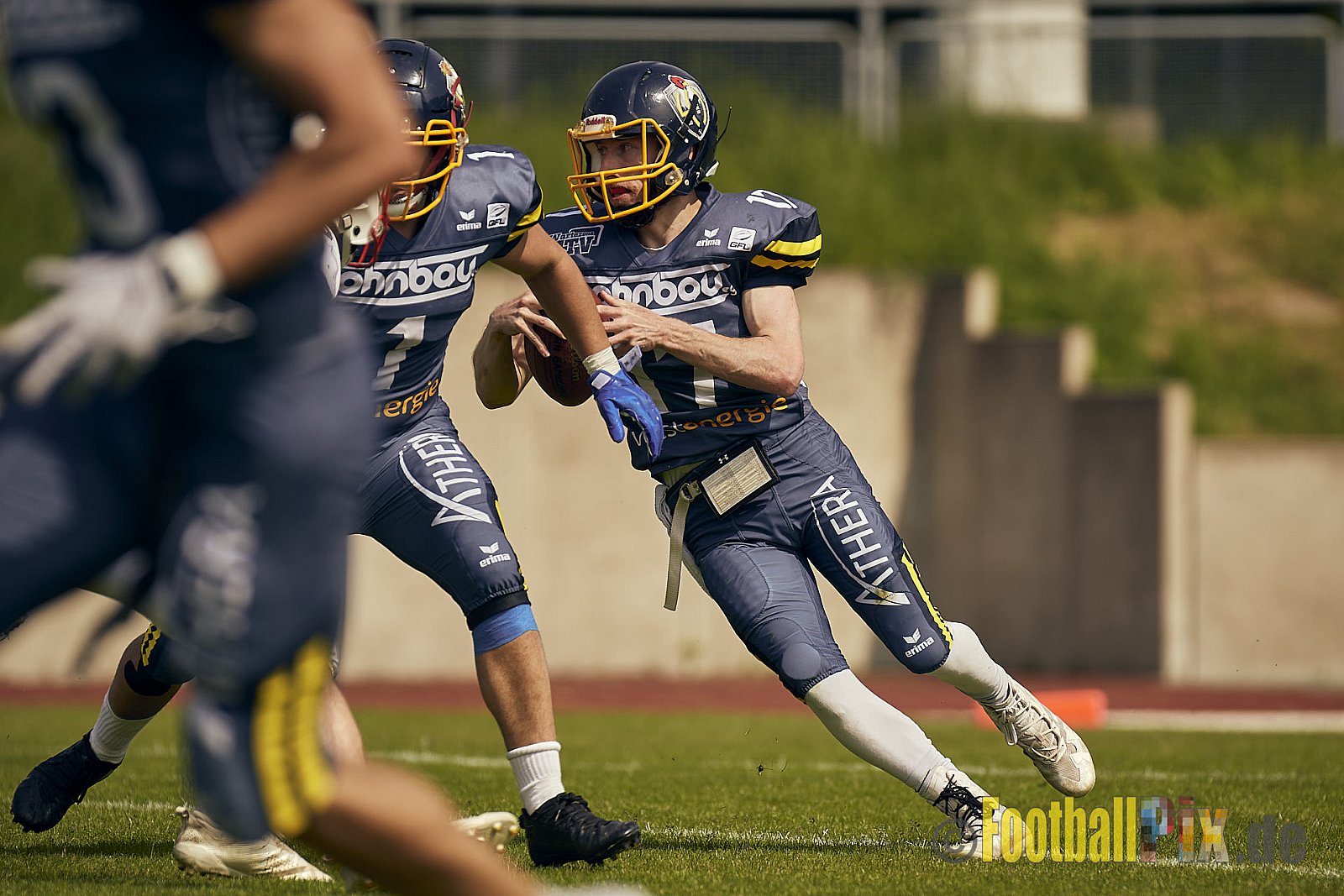 AFCV Regionalliga Season 2023 Essen Assindia Cardinals vs. Bonn Gamecocks am 21.05.2023 im Stadion am Hallo, Hallostraße 50, 45141 Essen, Punkte Endstand: 20 : 28
[Bildnummer: 2023-05-21_0201] - EssenAssindiaCardinalsVsBonnGamecocks