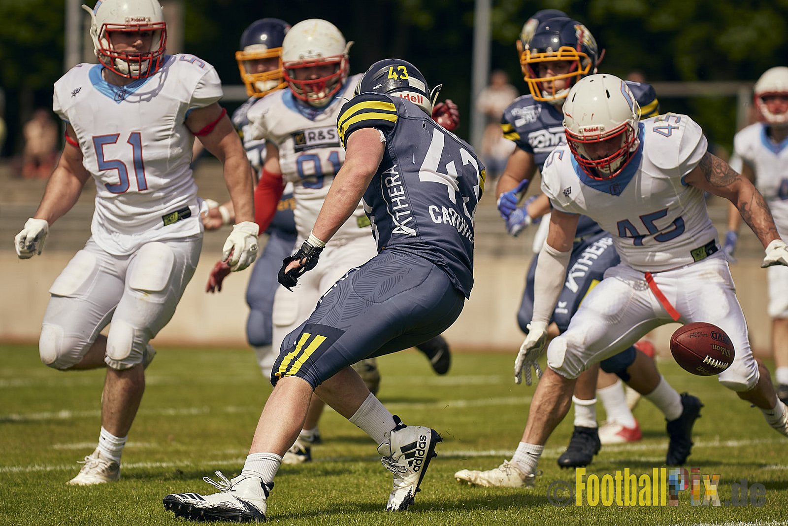 AFCV Regionalliga Season 2023 Essen Assindia Cardinals vs. Bonn Gamecocks am 21.05.2023 im Stadion am Hallo, Hallostraße 50, 45141 Essen, Punkte Endstand: 20 : 28
[Bildnummer: 2023-05-21_0213] - EssenAssindiaCardinalsVsBonnGamecocks