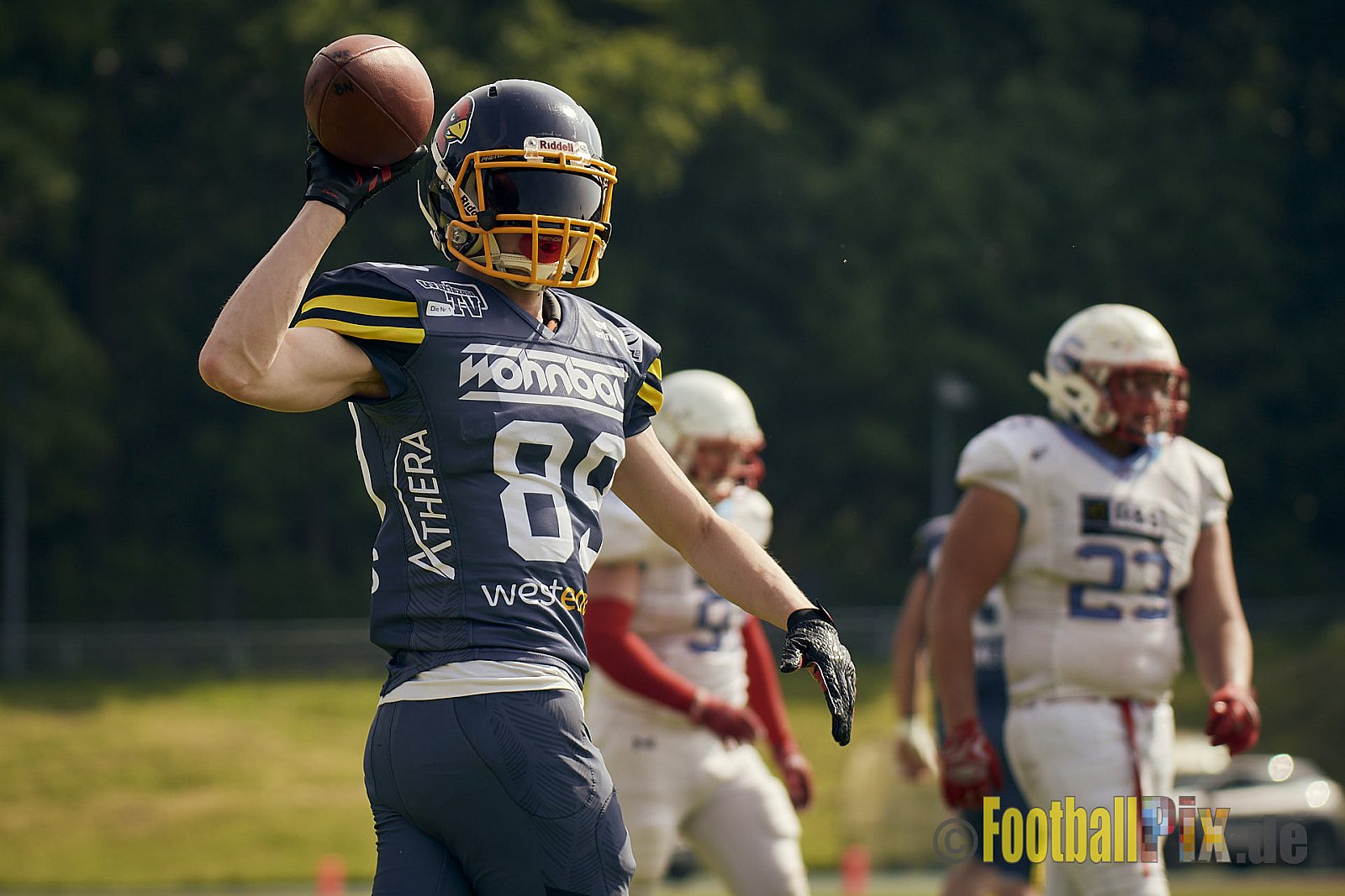 AFCV Regionalliga Season 2023 Essen Assindia Cardinals vs. Bonn Gamecocks am 21.05.2023 im Stadion am Hallo, Hallostraße 50, 45141 Essen, Punkte Endstand: 20 : 28
[Bildnummer: 2023-05-21_0287] - EssenAssindiaCardinalsVsBonnGamecocks