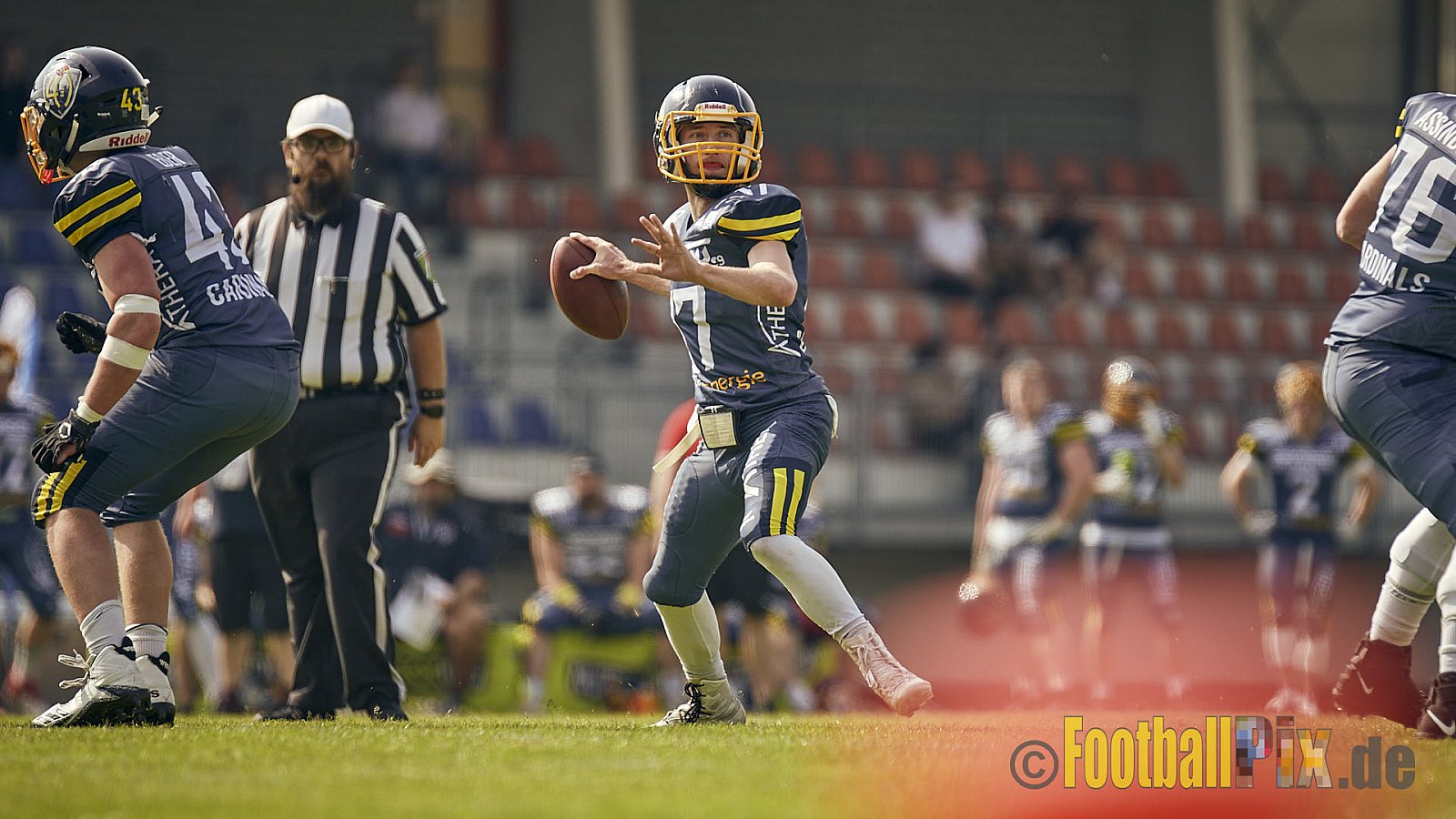 AFCV Regionalliga Season 2023 Essen Assindia Cardinals vs. Bonn Gamecocks am 21.05.2023 im Stadion am Hallo, Hallostraße 50, 45141 Essen, Punkte Endstand: 20 : 28
[Bildnummer: 2023-05-21_0302] - EssenAssindiaCardinalsVsBonnGamecocks