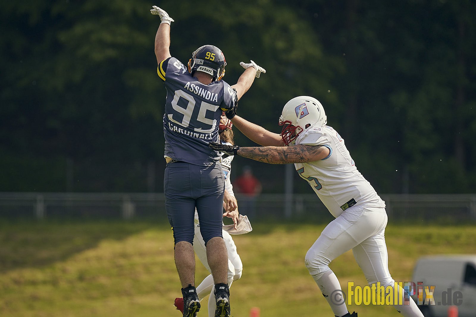 AFCV Regionalliga Season 2023 Essen Assindia Cardinals vs. Bonn Gamecocks am 21.05.2023 im Stadion am Hallo, Hallostraße 50, 45141 Essen, Punkte Endstand: 20 : 28
[Bildnummer: 2023-05-21_0355] - EssenAssindiaCardinalsVsBonnGamecocks